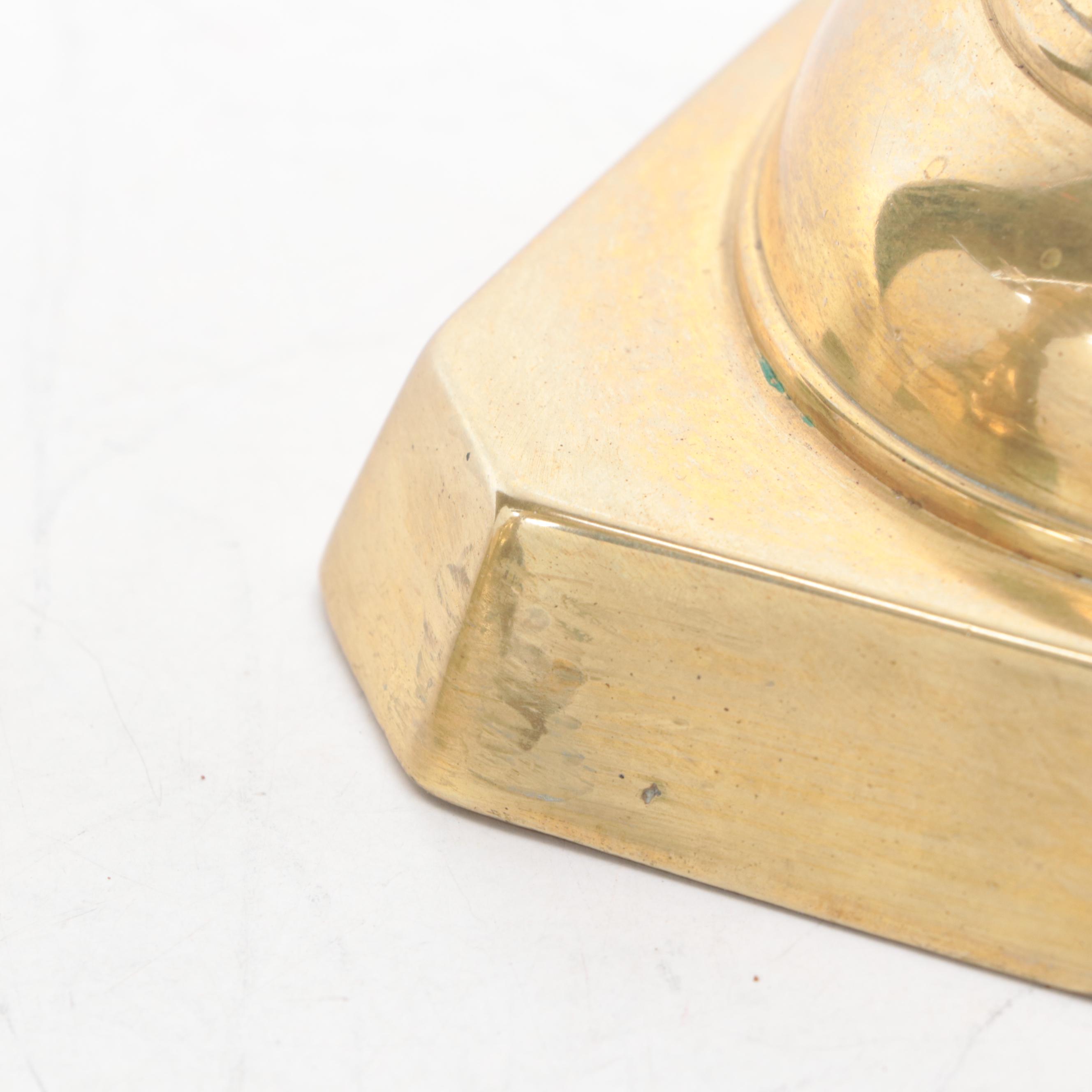 Pair of English Brass Beehive and Diamond Candlesticks, Late 19th Century