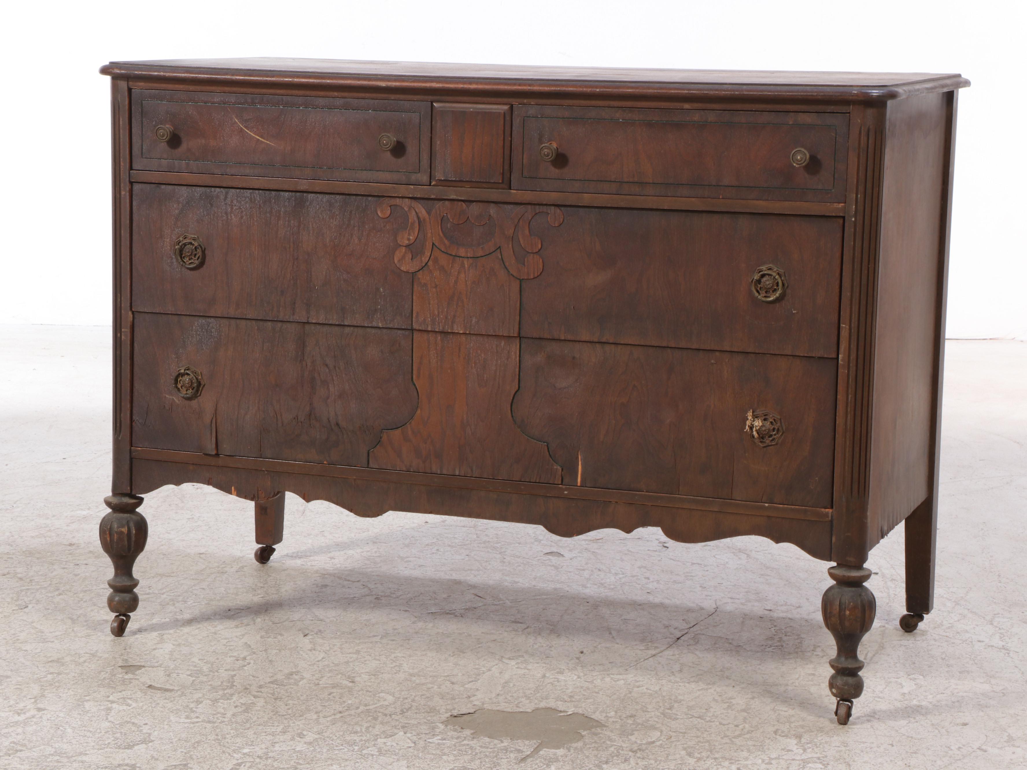 Louis XVI Style Walnut Dresser with Mirror, 1930s
