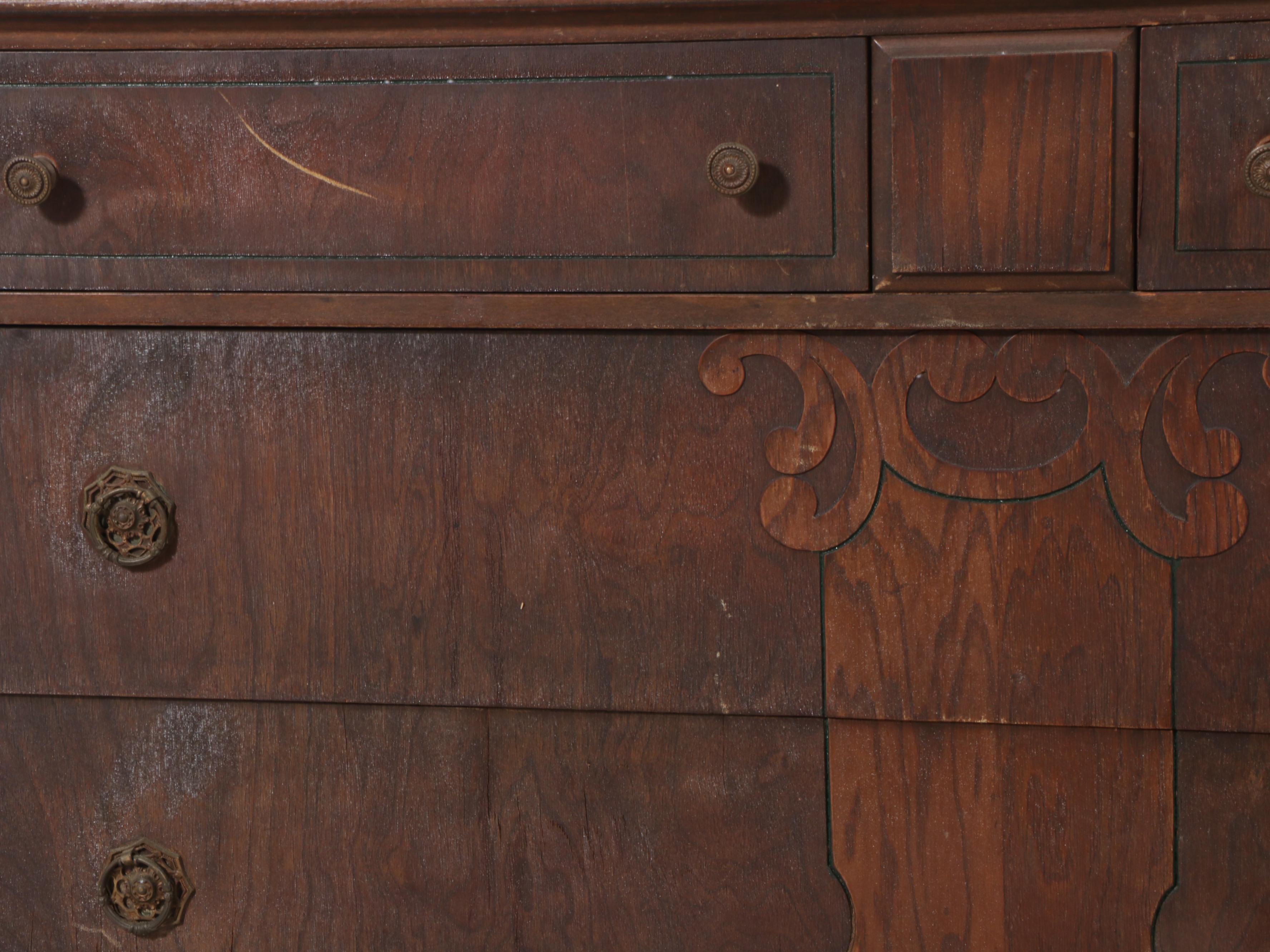 Louis XVI Style Walnut Dresser with Mirror, 1930s