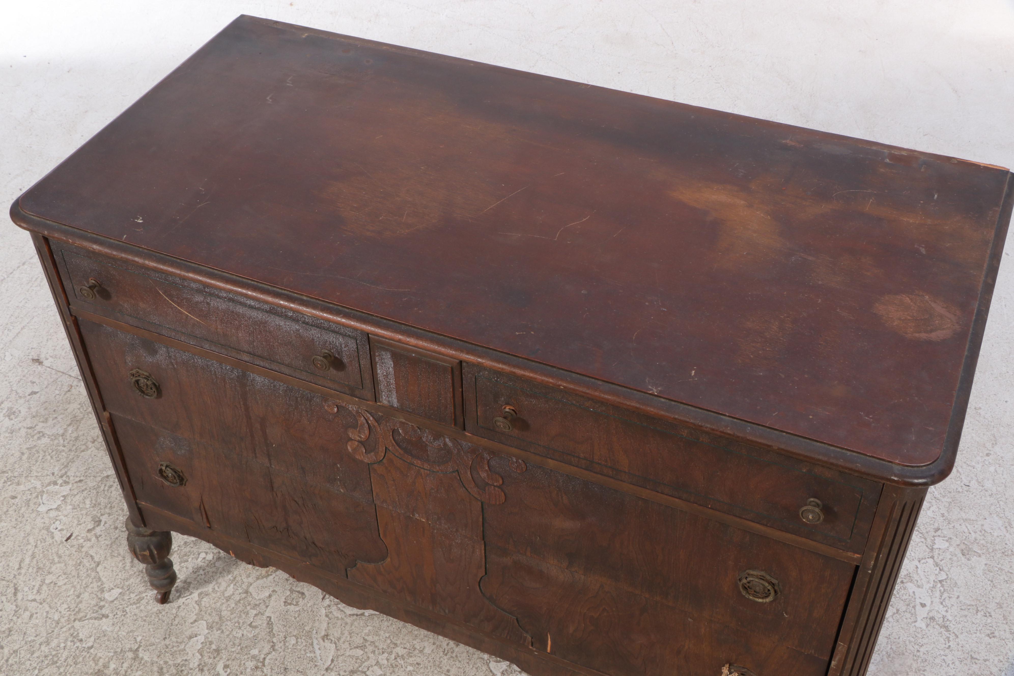 Louis XVI Style Walnut Dresser with Mirror, 1930s