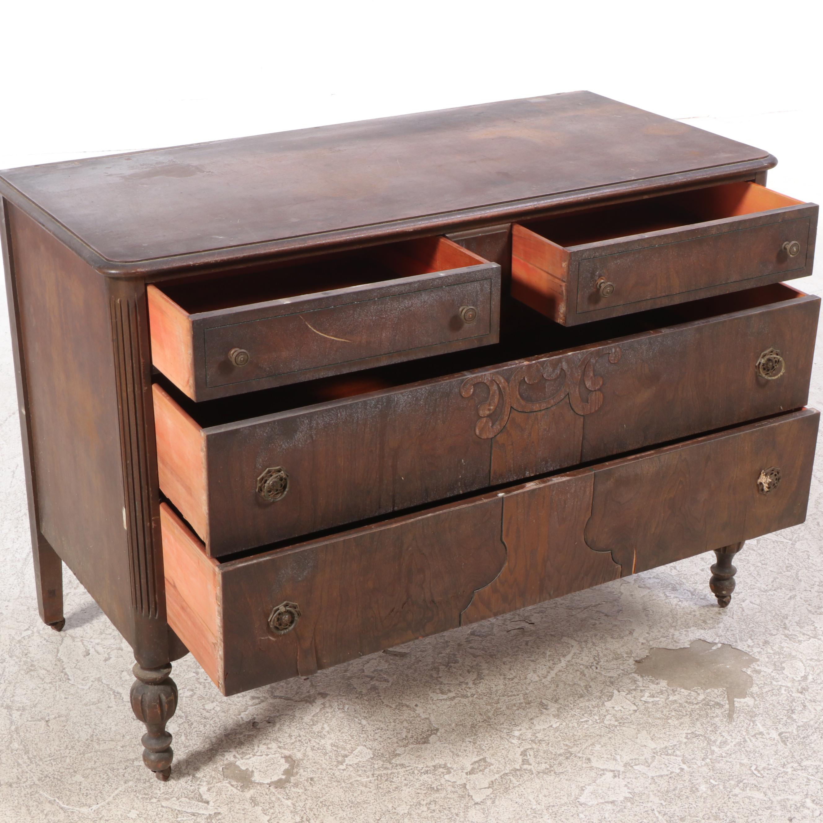 Louis XVI Style Walnut Dresser with Mirror, 1930s