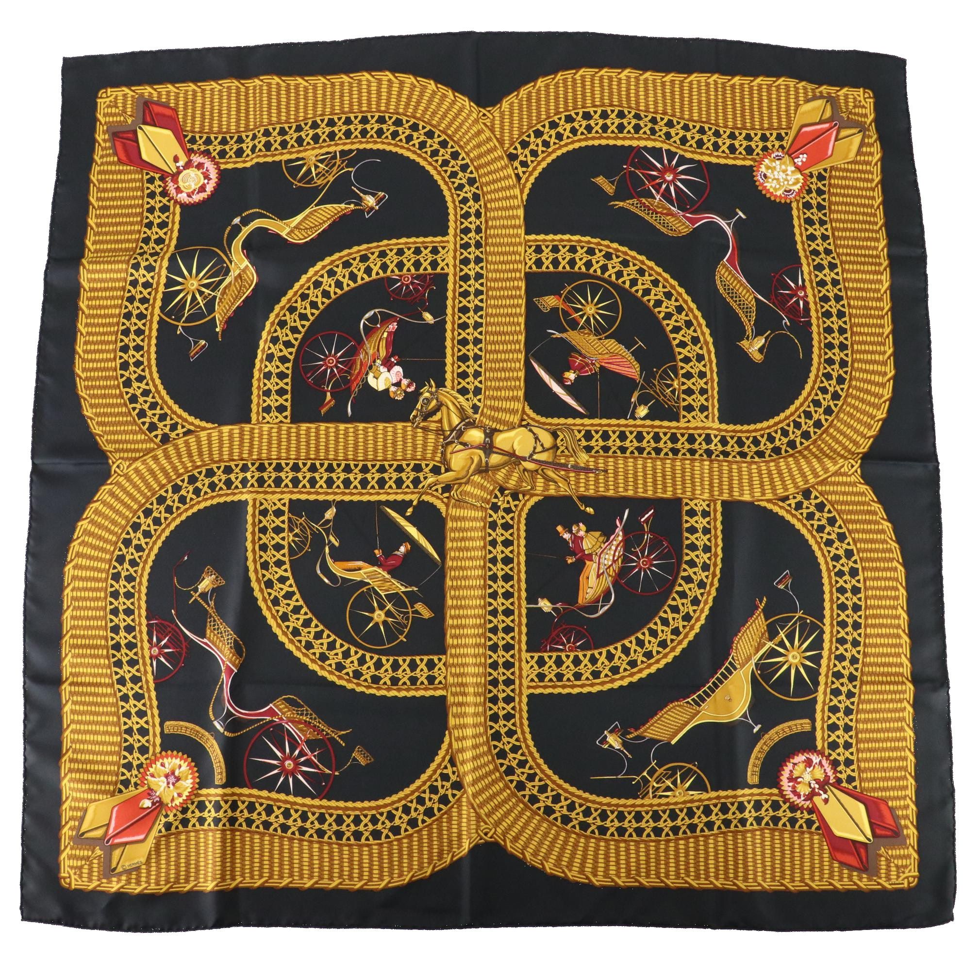 Hermès ''Voitures Paniers'' Scarf 90 in Silk Twill