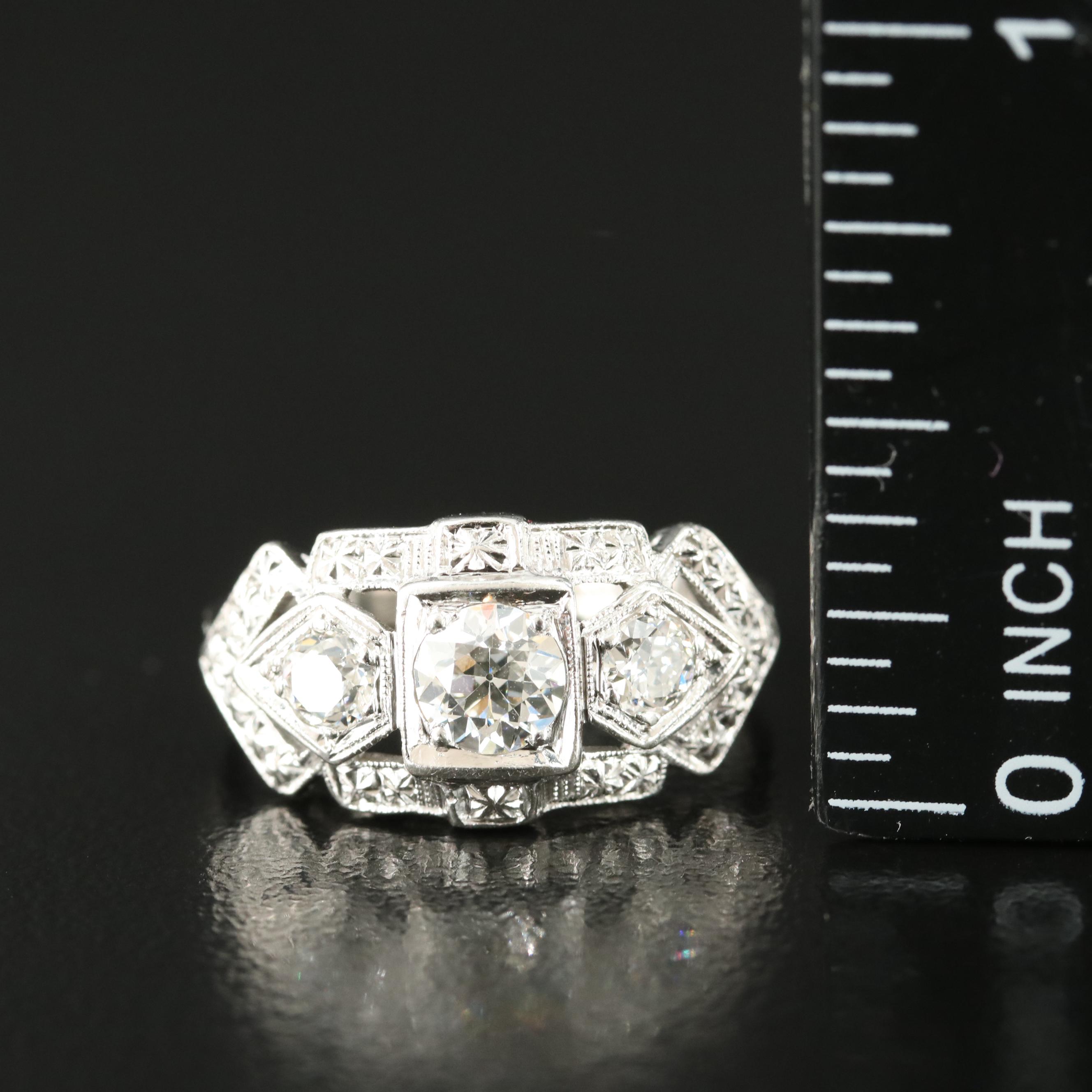 Art Deco Platinum 0.78 CTW Diamond Ring