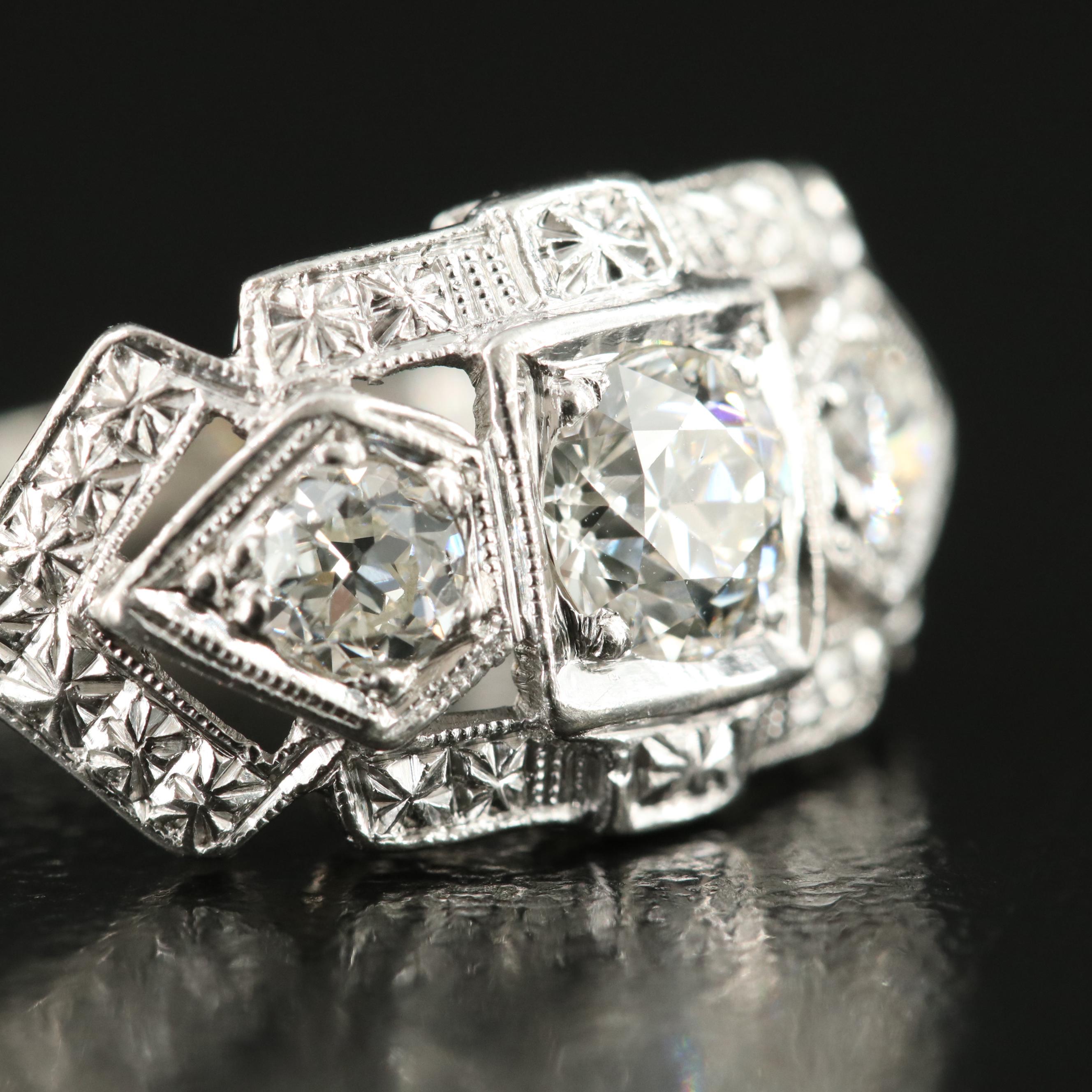 Art Deco Platinum 0.78 CTW Diamond Ring