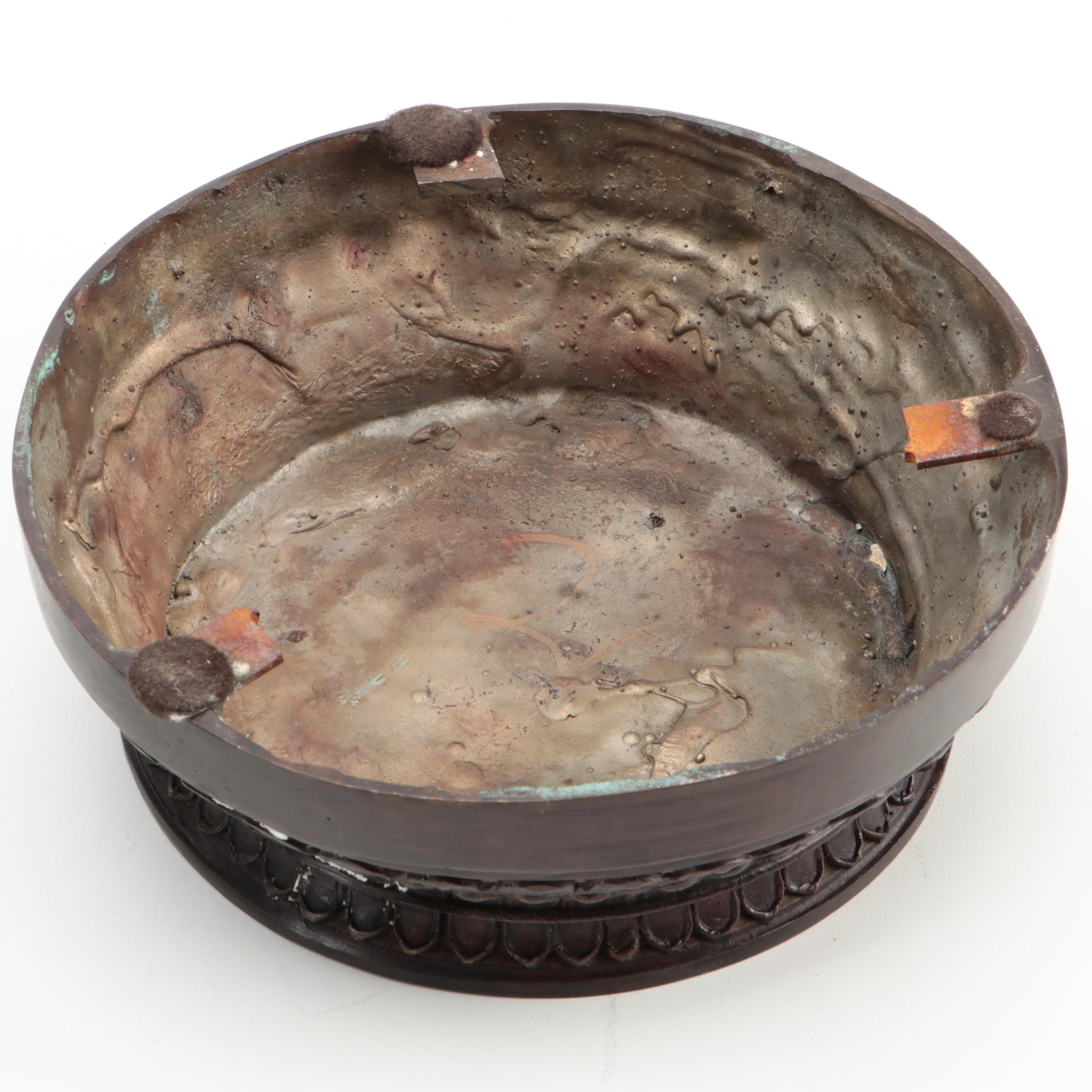 Barbotine Majolica Vase on Bronze Stand, Late 19th/ Early 20th Century