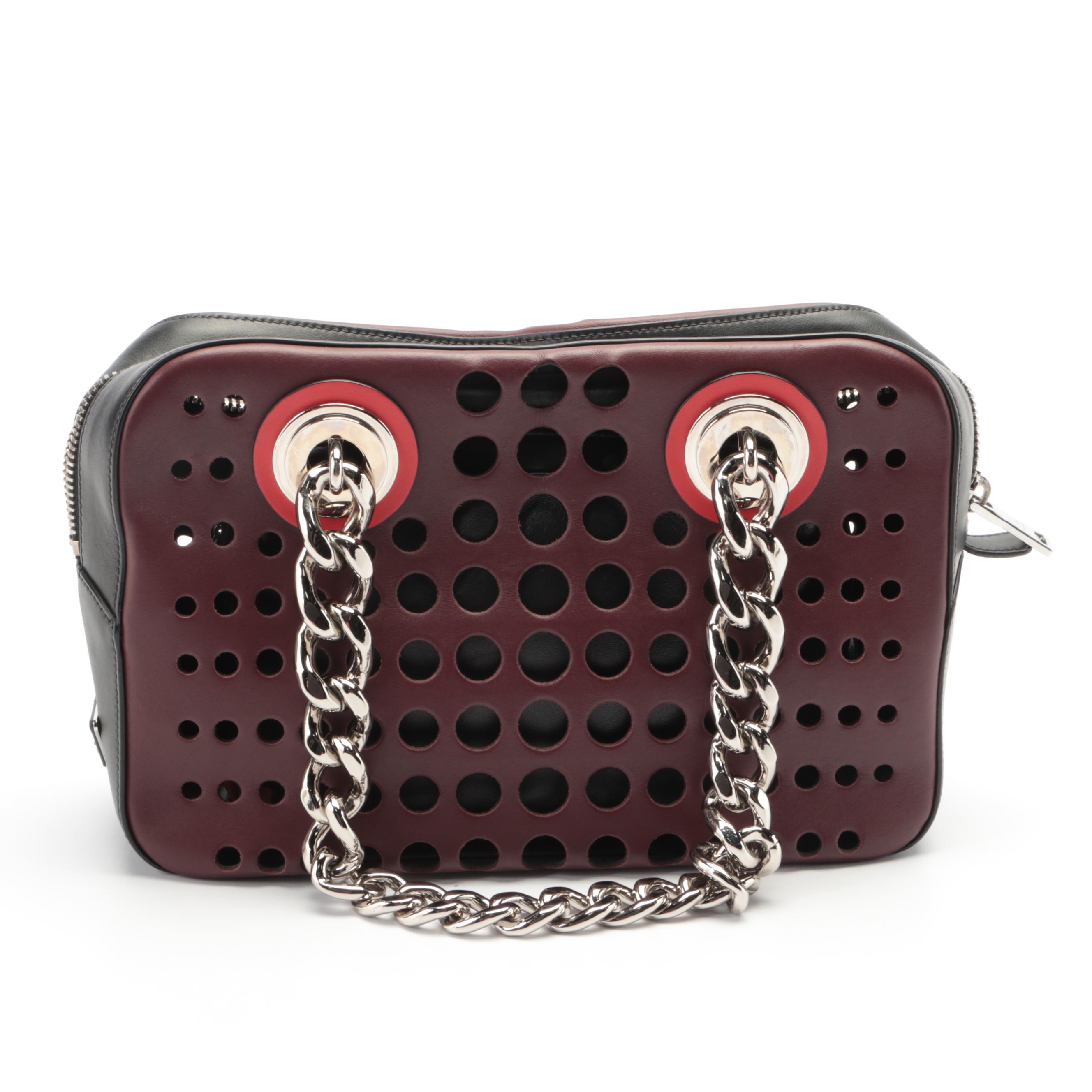 Prada Perforated Leather Grommet Chain Shoulder Bag