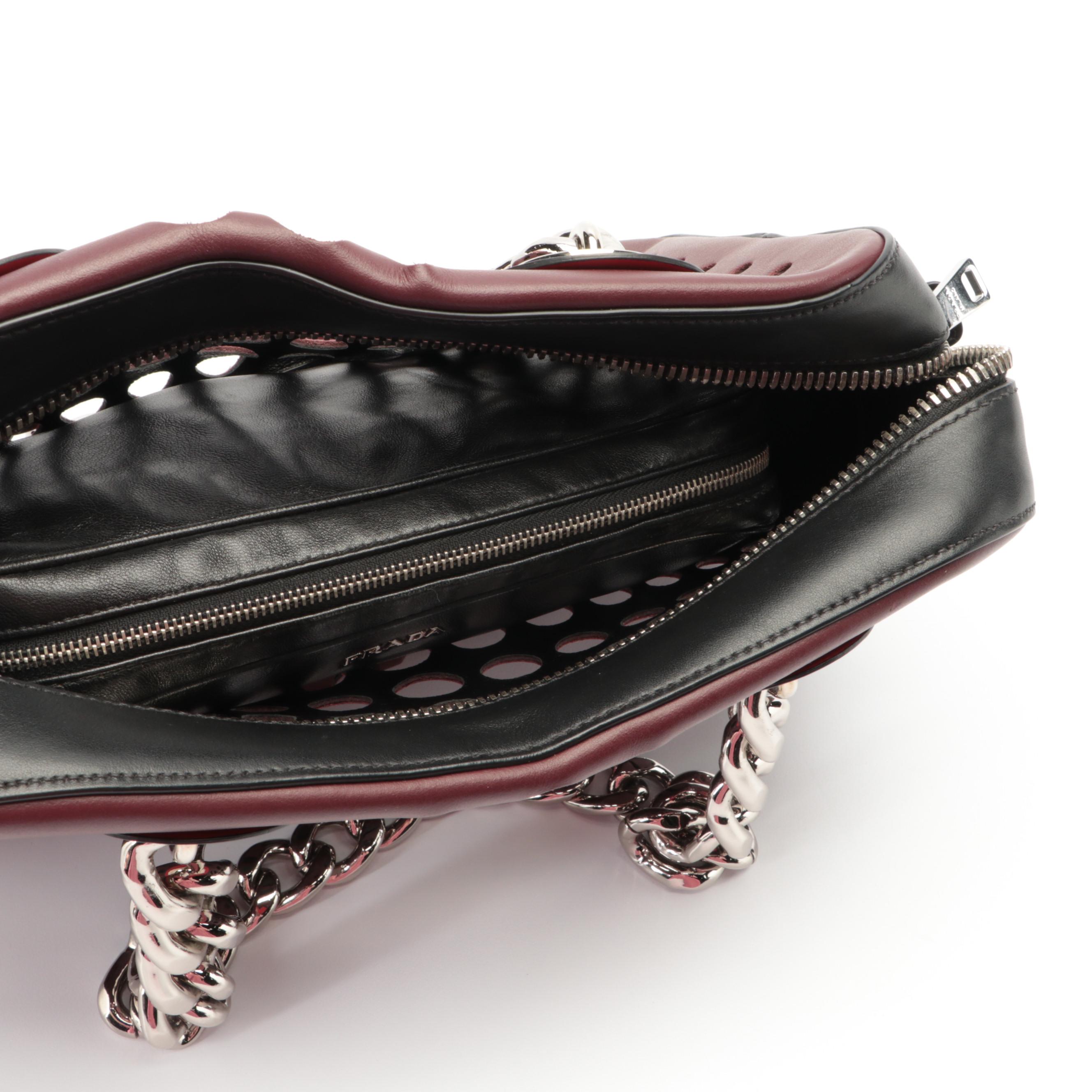 Prada Perforated Leather Grommet Chain Shoulder Bag