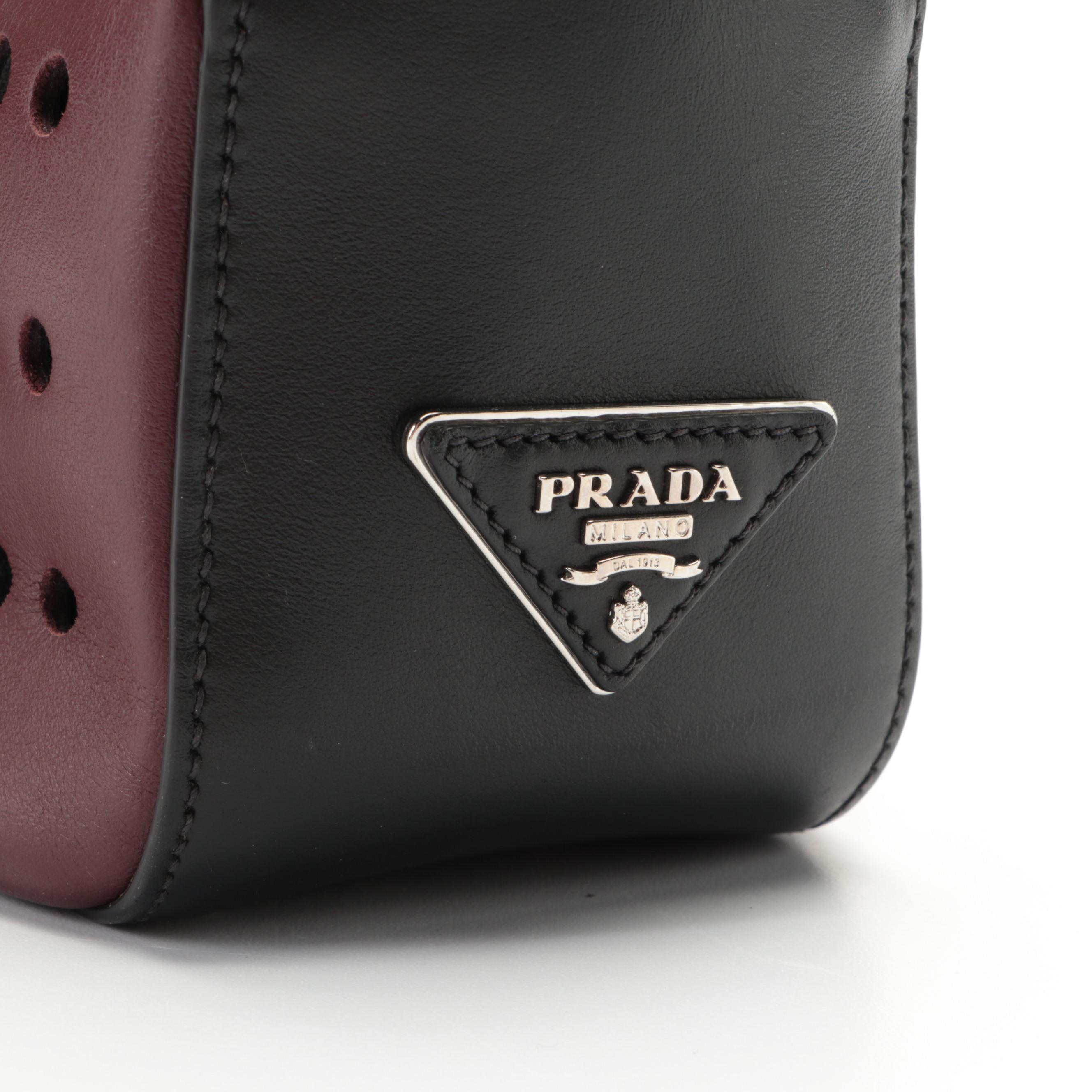 Prada Perforated Leather Grommet Chain Shoulder Bag