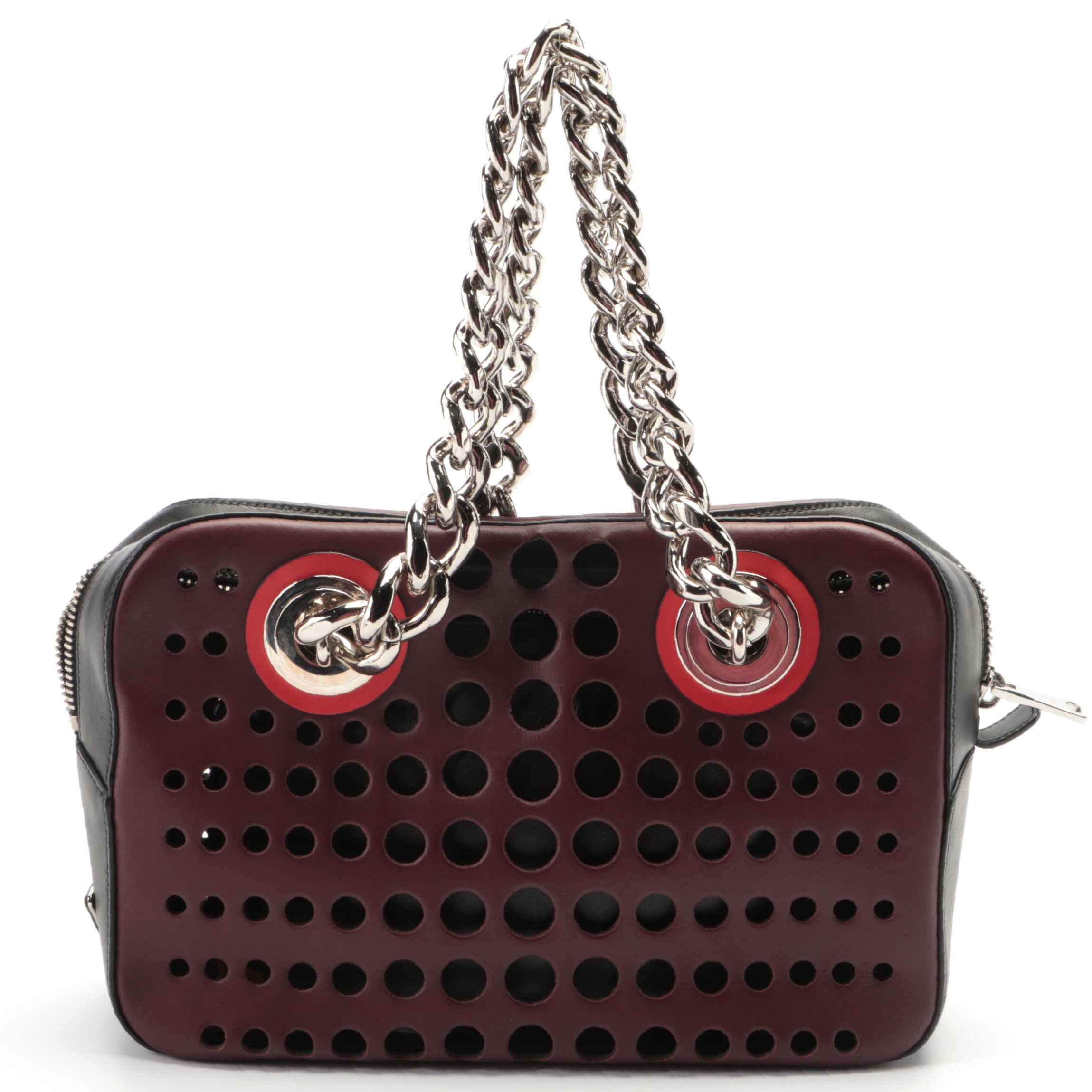 Prada Perforated Leather Grommet Chain Shoulder Bag
