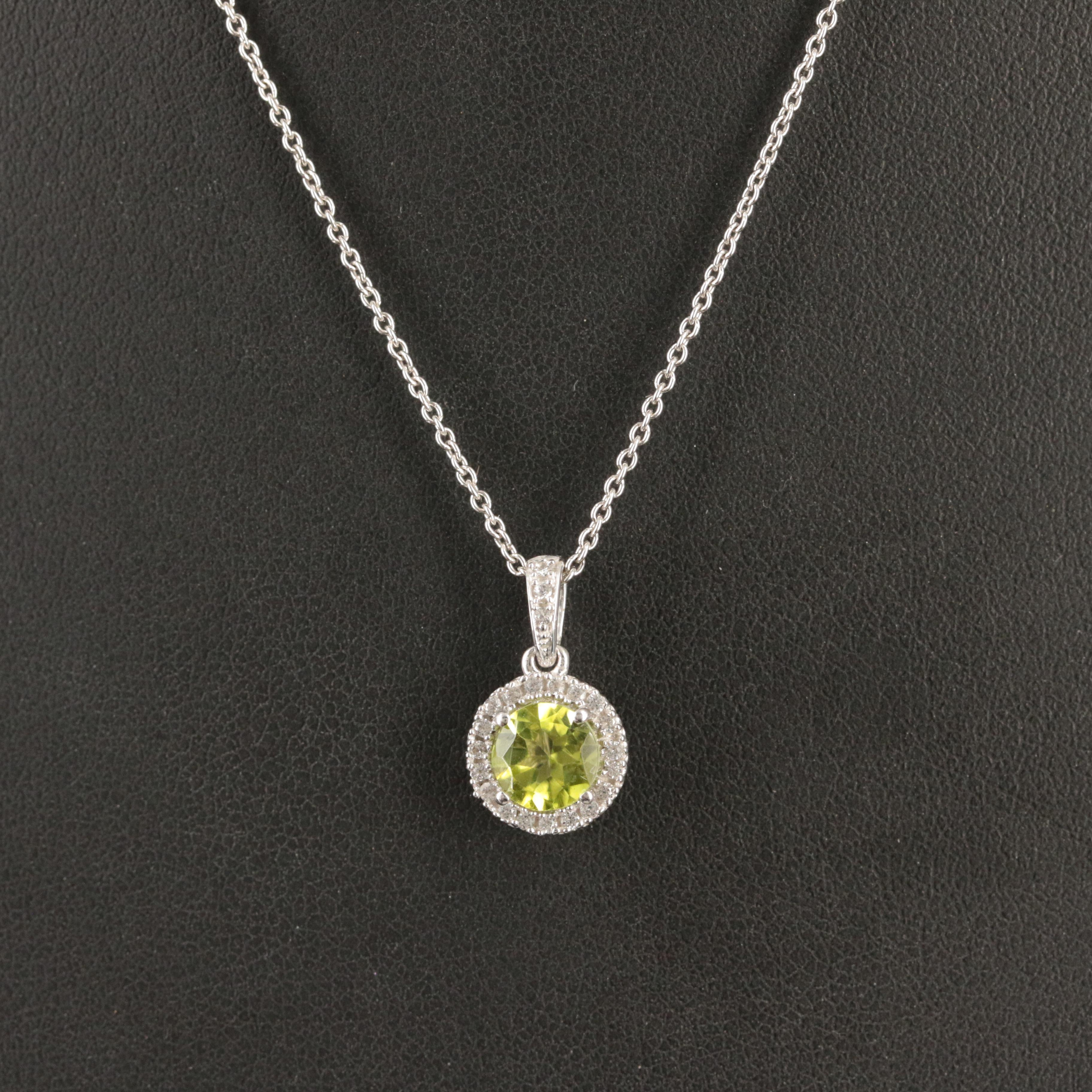 Sterling Peridot and White Sapphire Pendant Necklace