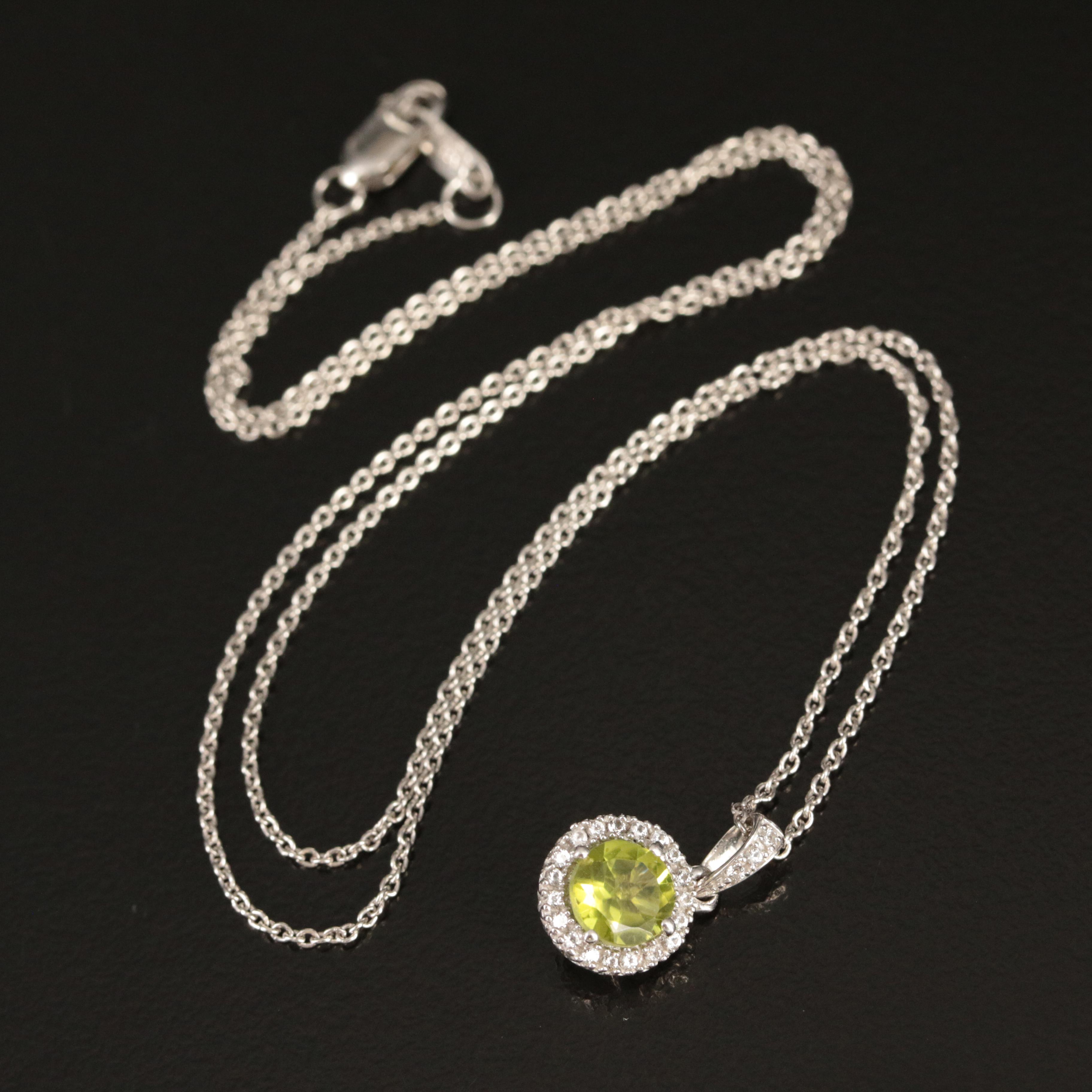 Sterling Peridot and White Sapphire Pendant Necklace
