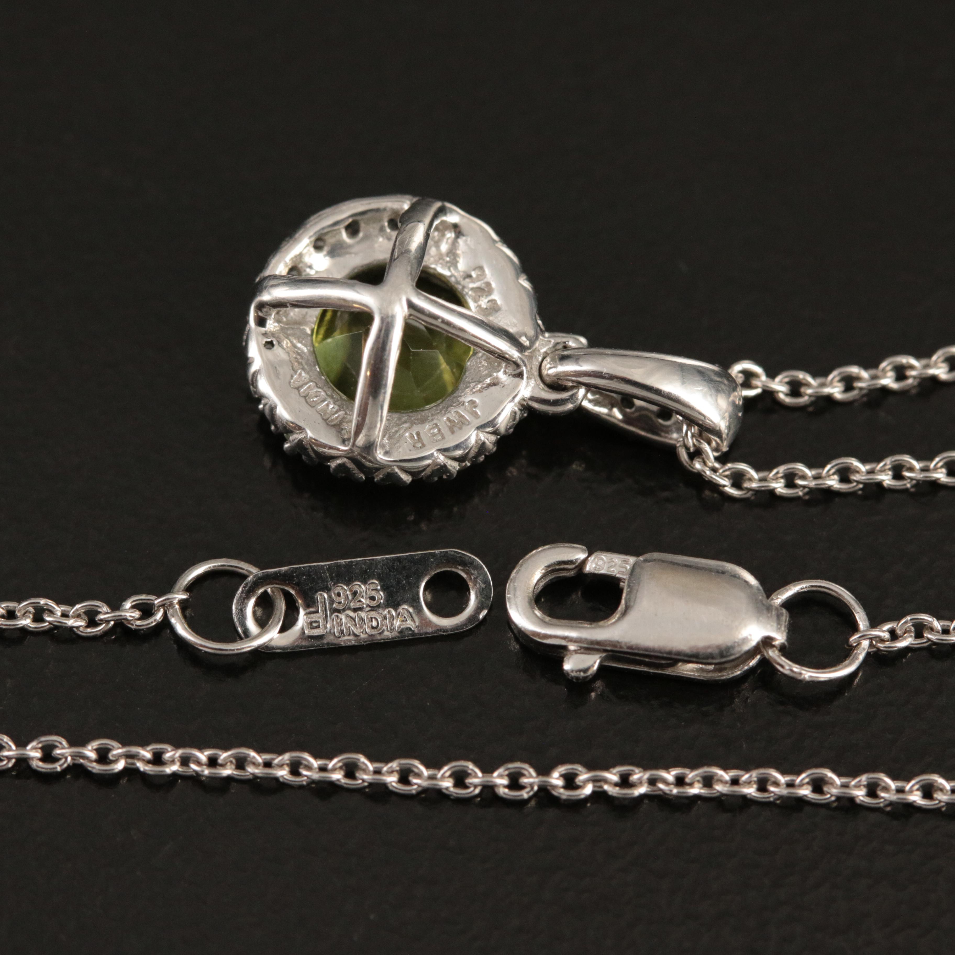 Sterling Peridot and White Sapphire Pendant Necklace