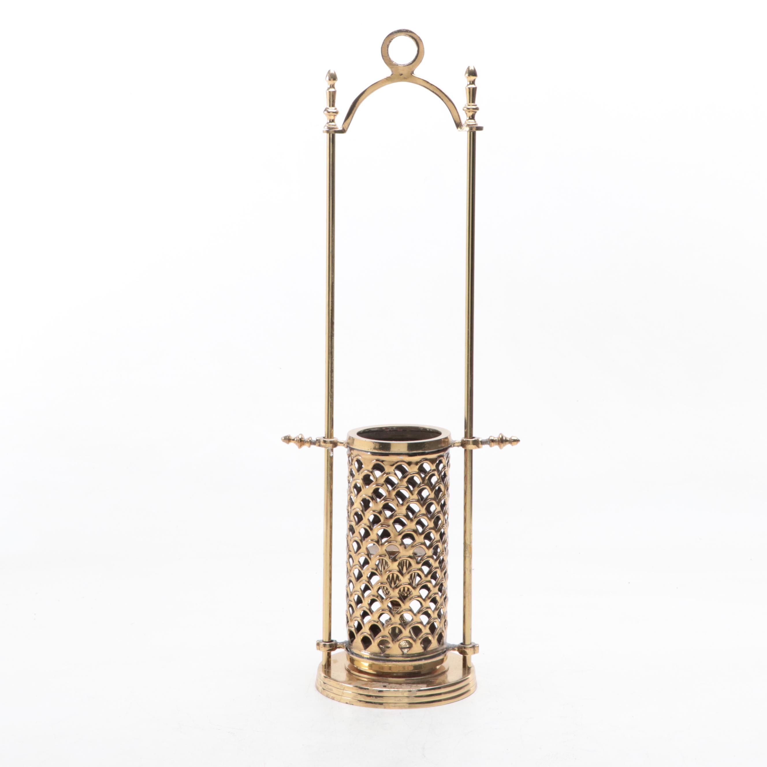 Pierced Brass Hanging Candlestick Wall Hanging Lantern, Mid to Late 20th Century