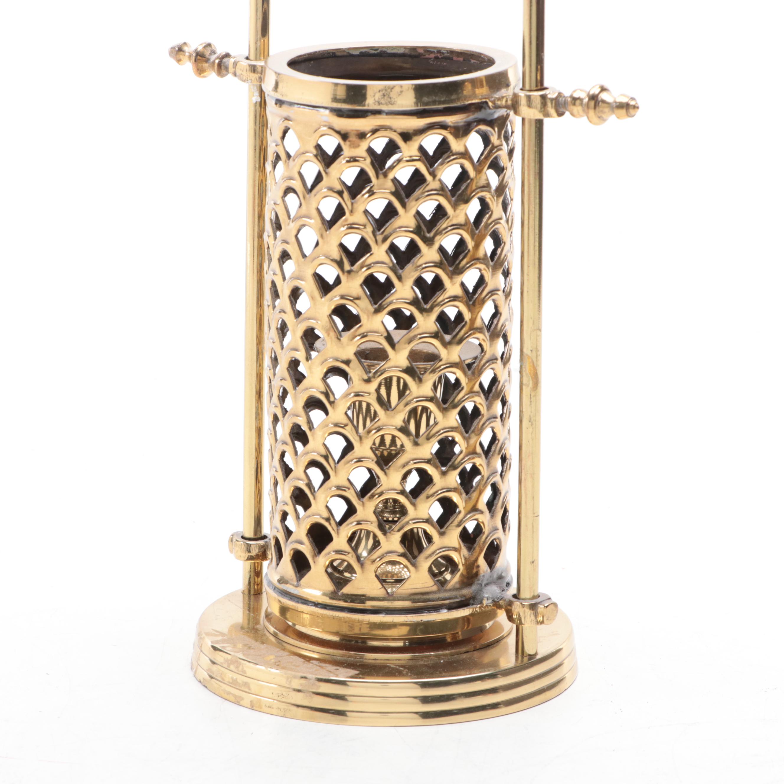 Pierced Brass Hanging Candlestick Wall Hanging Lantern, Mid to Late 20th Century