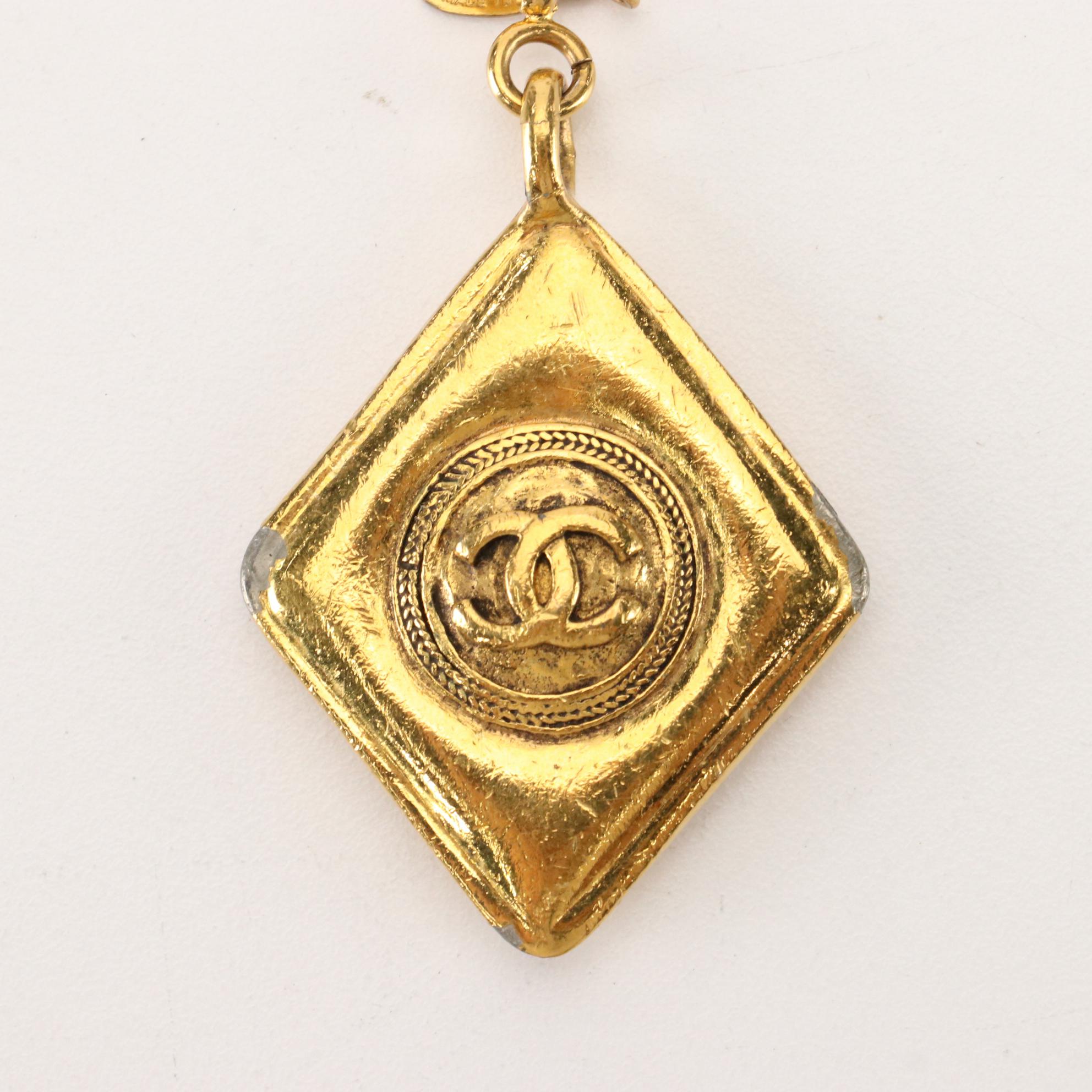 Chanel CC Rhombus Medallion Gold Tone Key Ring/Bag Charm