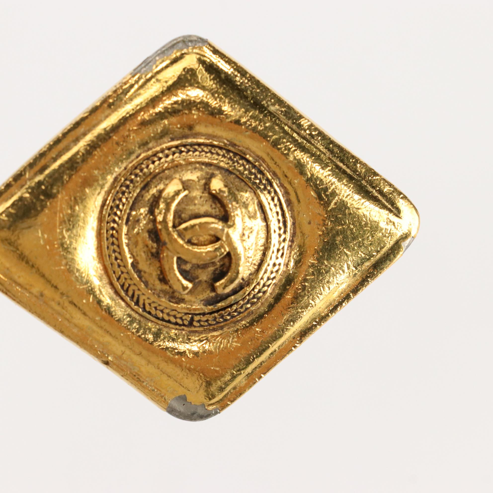 Chanel CC Rhombus Medallion Gold Tone Key Ring/Bag Charm