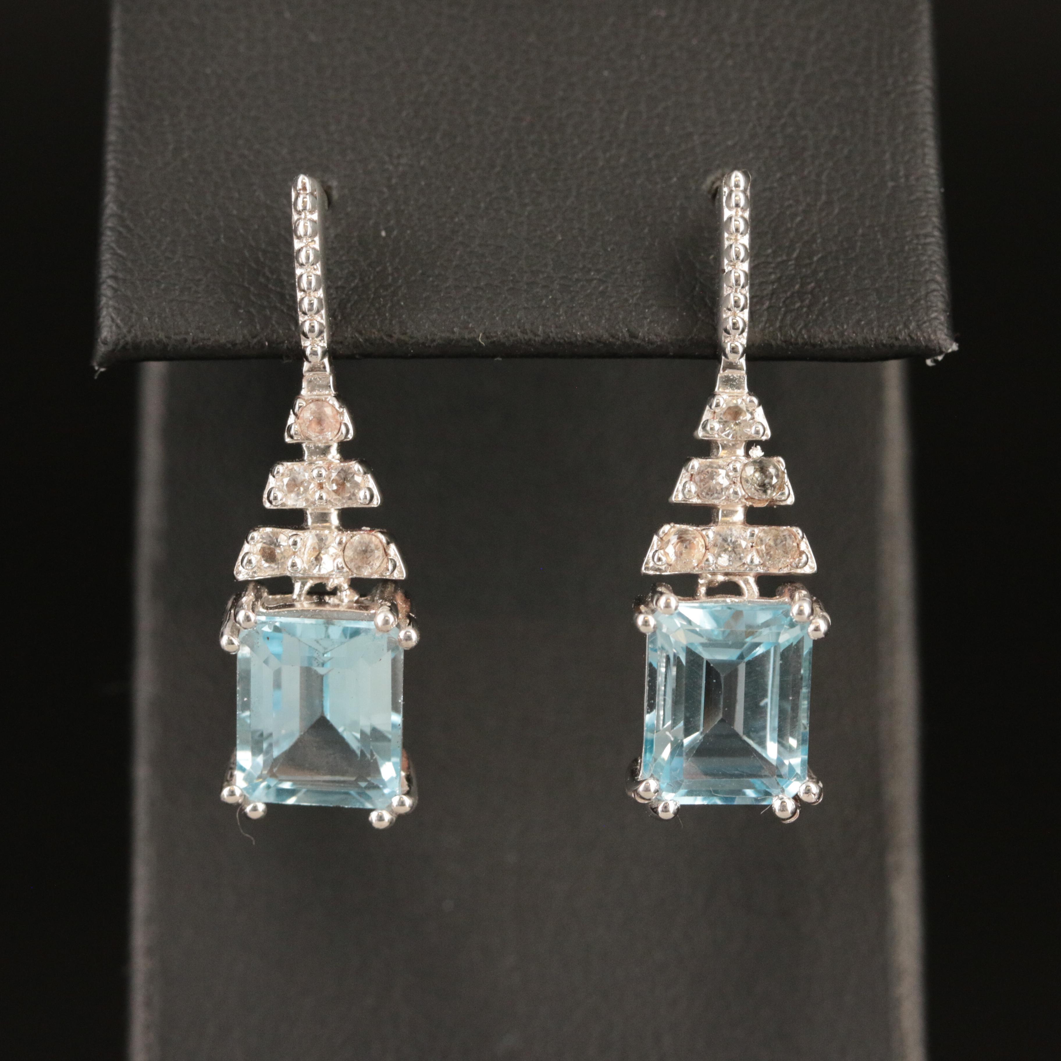 Sterling Sky Blue and White Topaz Pendulum Earrings