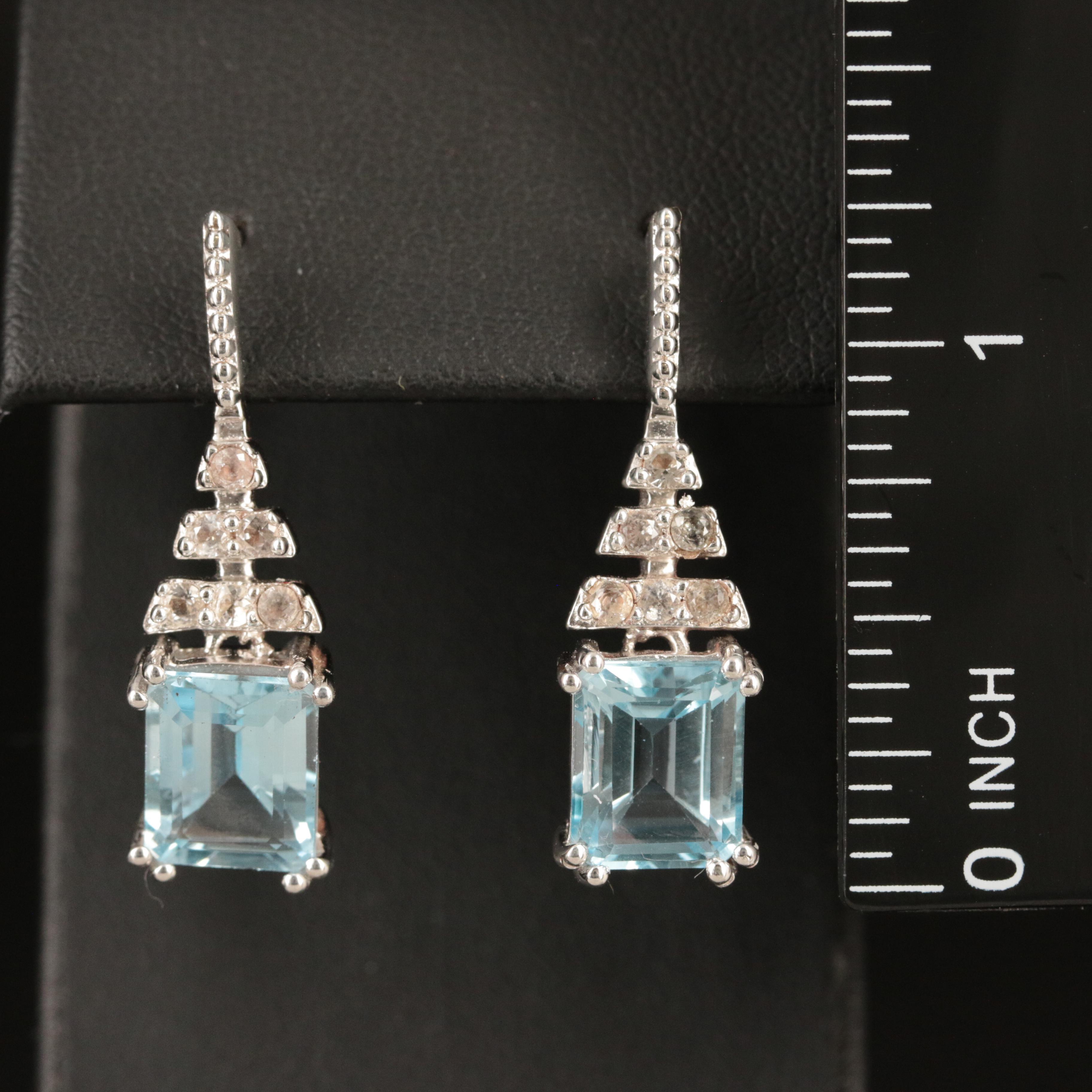 Sterling Sky Blue and White Topaz Pendulum Earrings