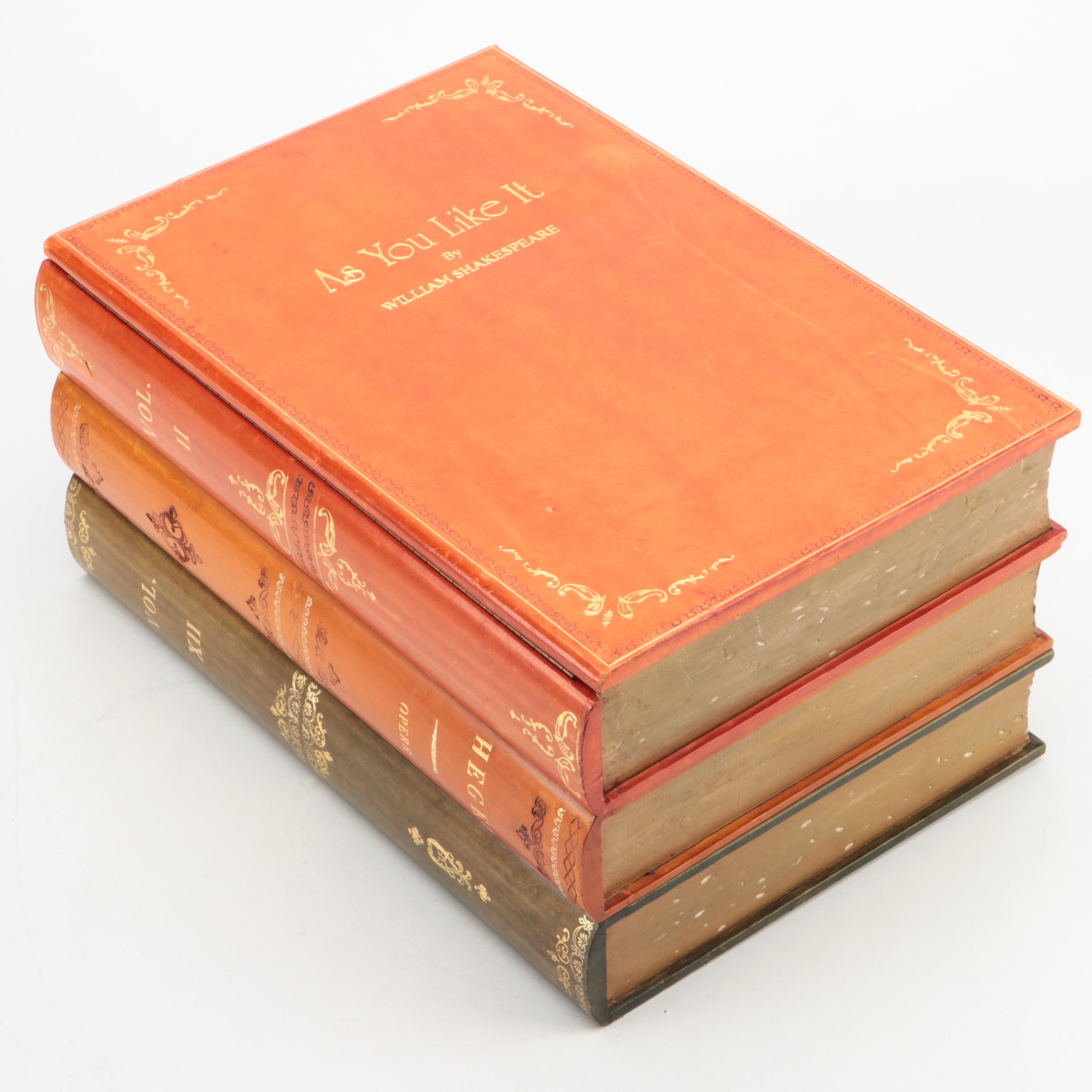 Italian Gilt Embossed Calfskin Leather Book Stack Storage Box