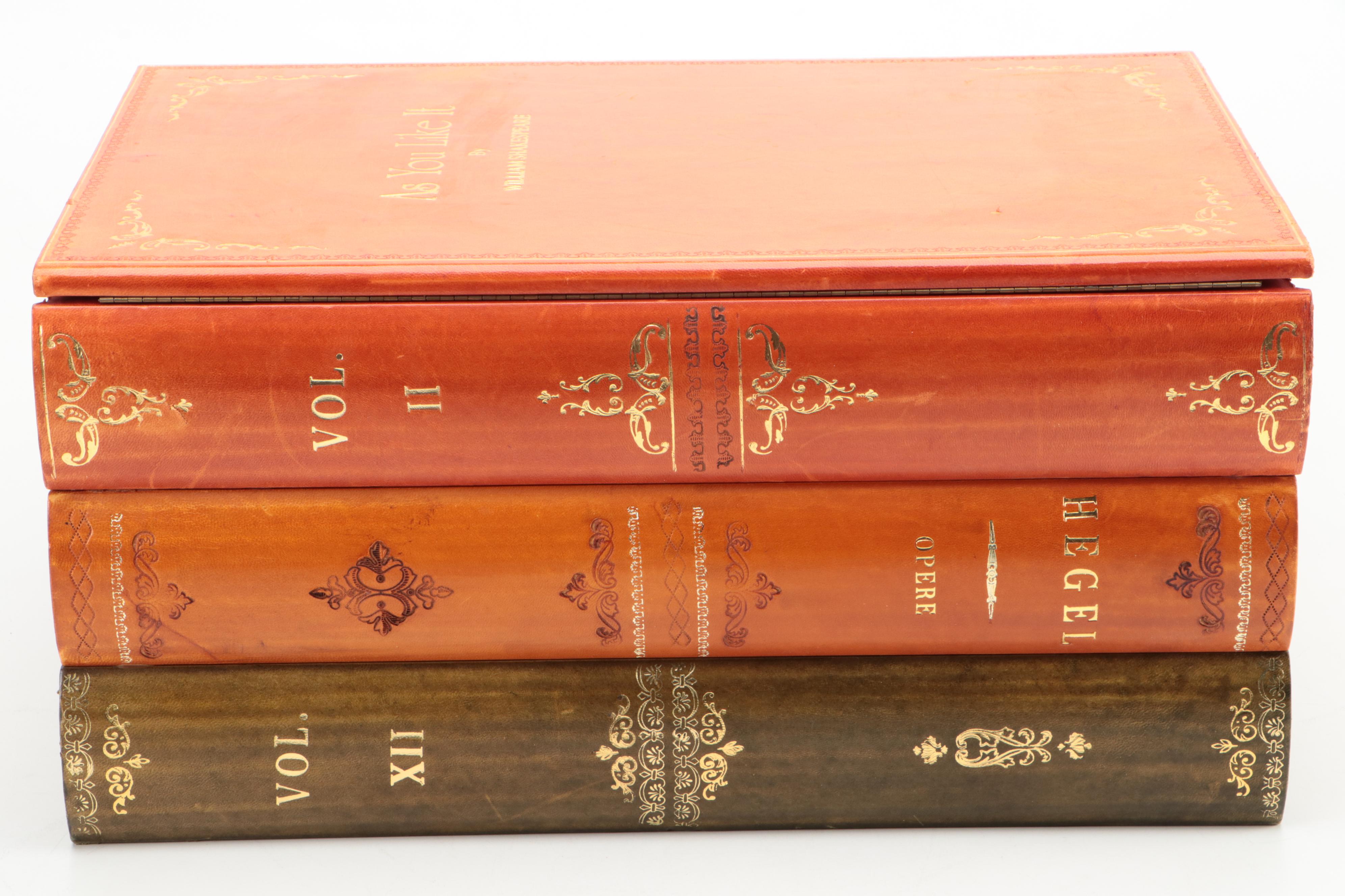 Italian Gilt Embossed Calfskin Leather Book Stack Storage Box