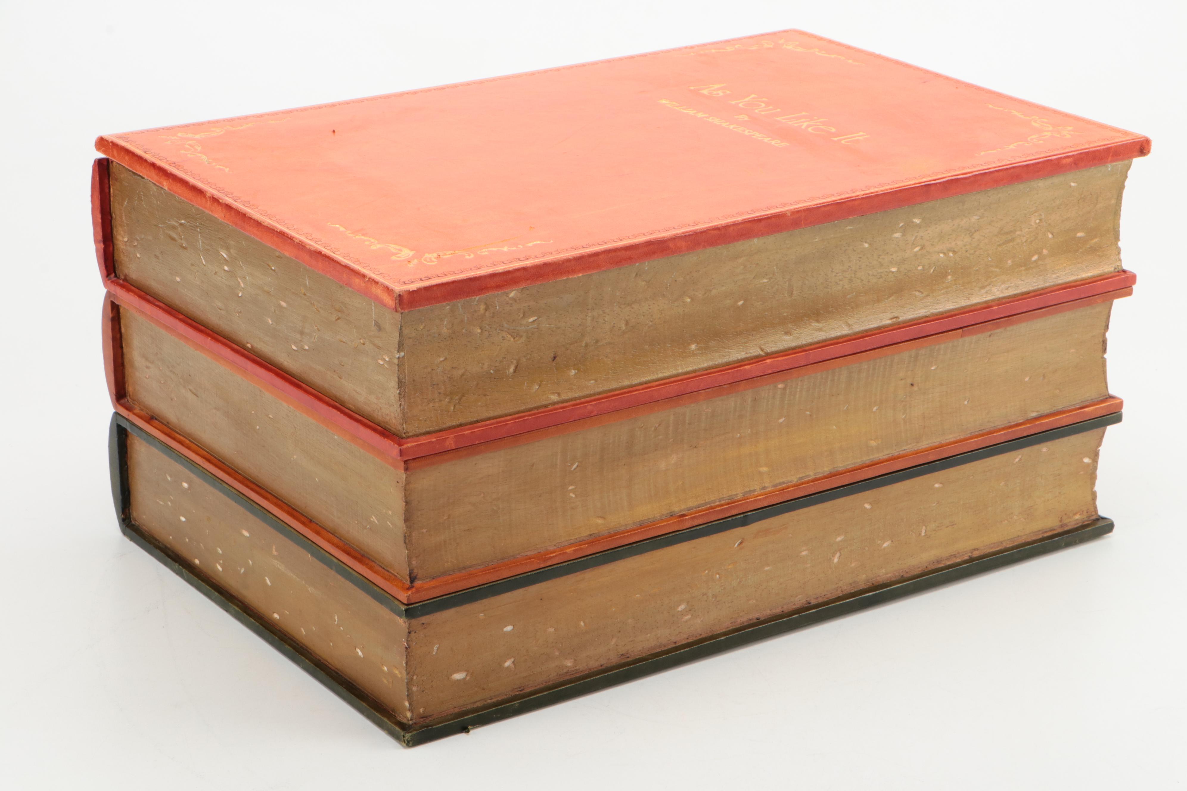 Italian Gilt Embossed Calfskin Leather Book Stack Storage Box