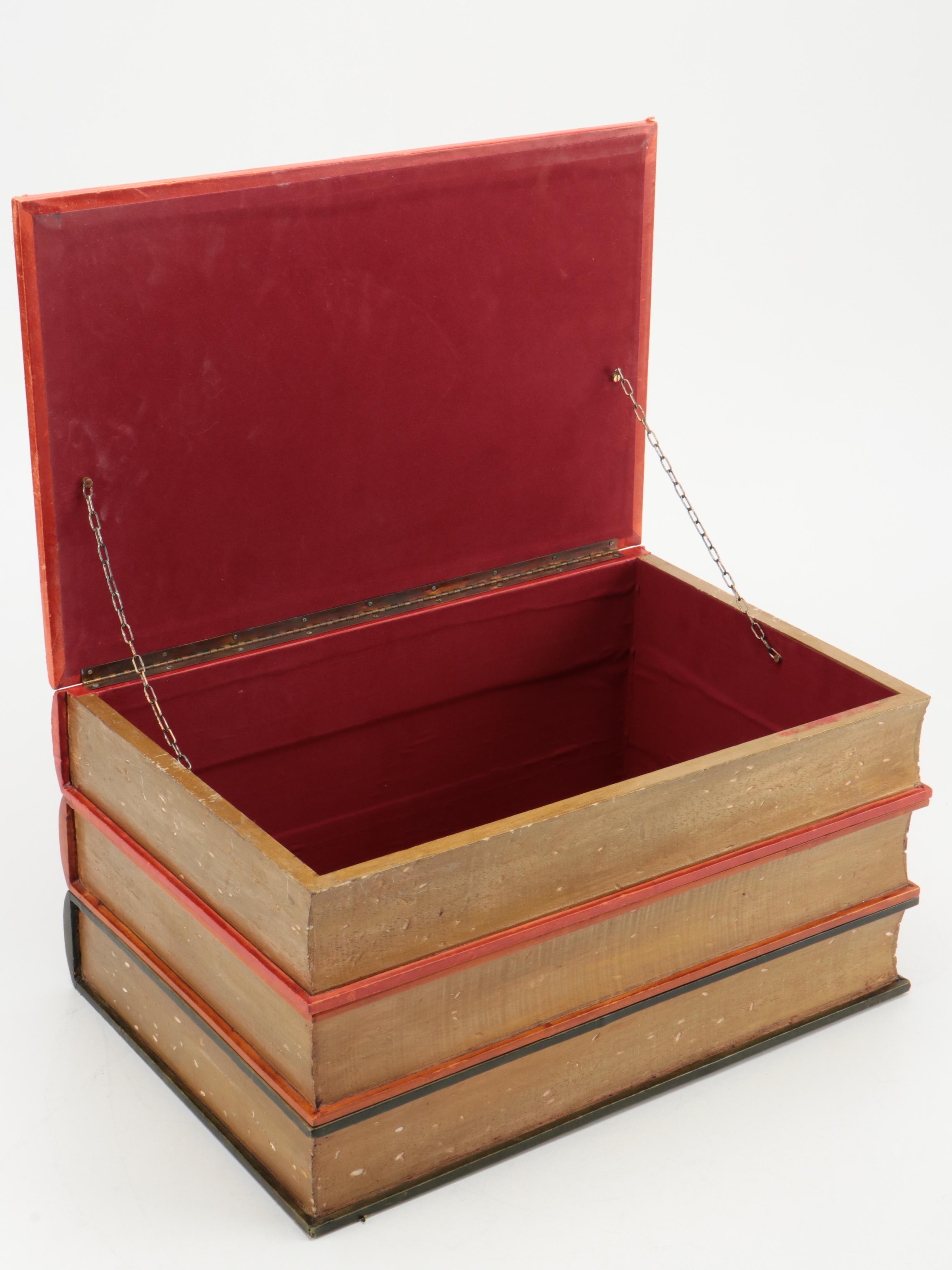 Italian Gilt Embossed Calfskin Leather Book Stack Storage Box