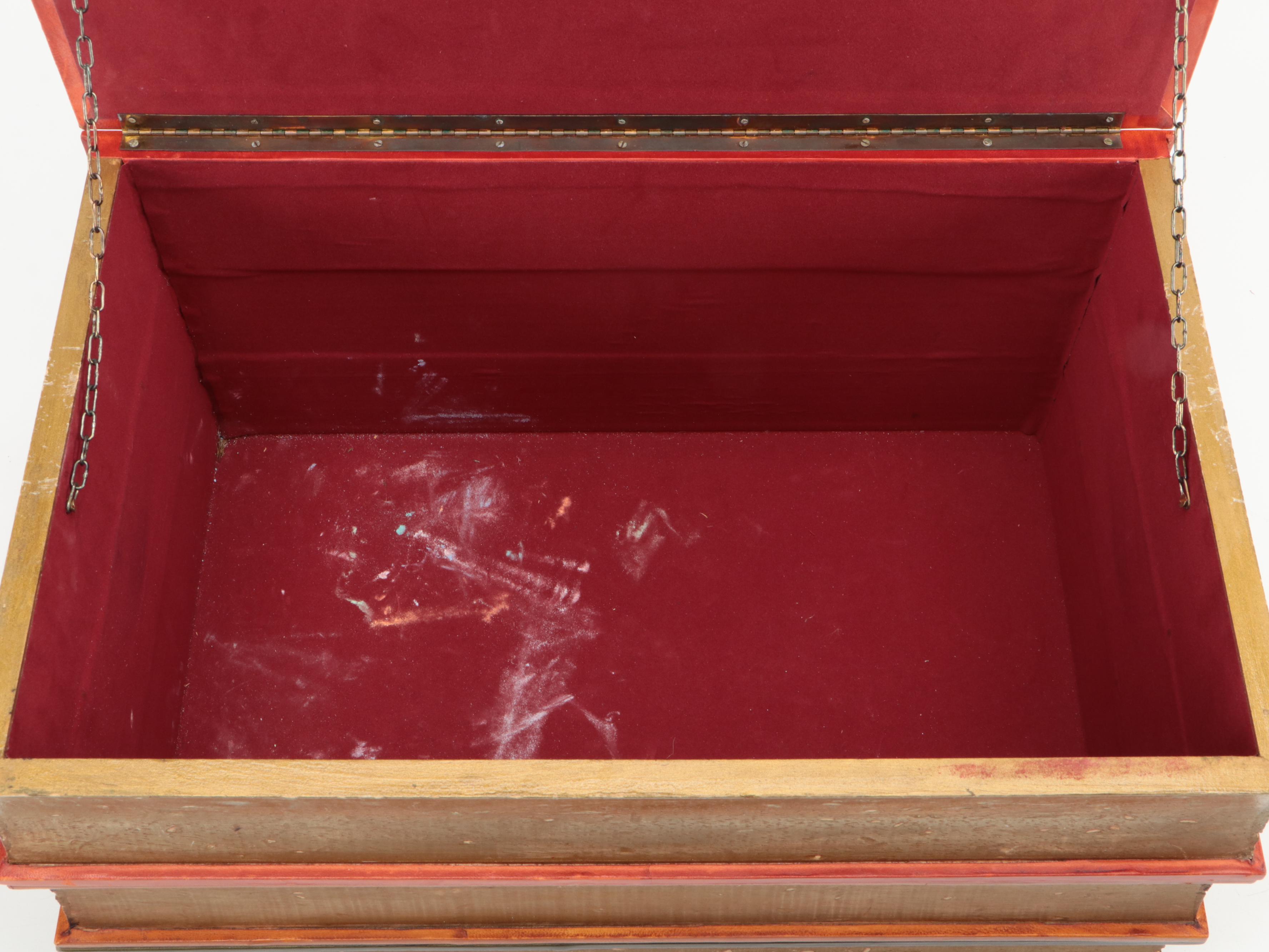 Italian Gilt Embossed Calfskin Leather Book Stack Storage Box