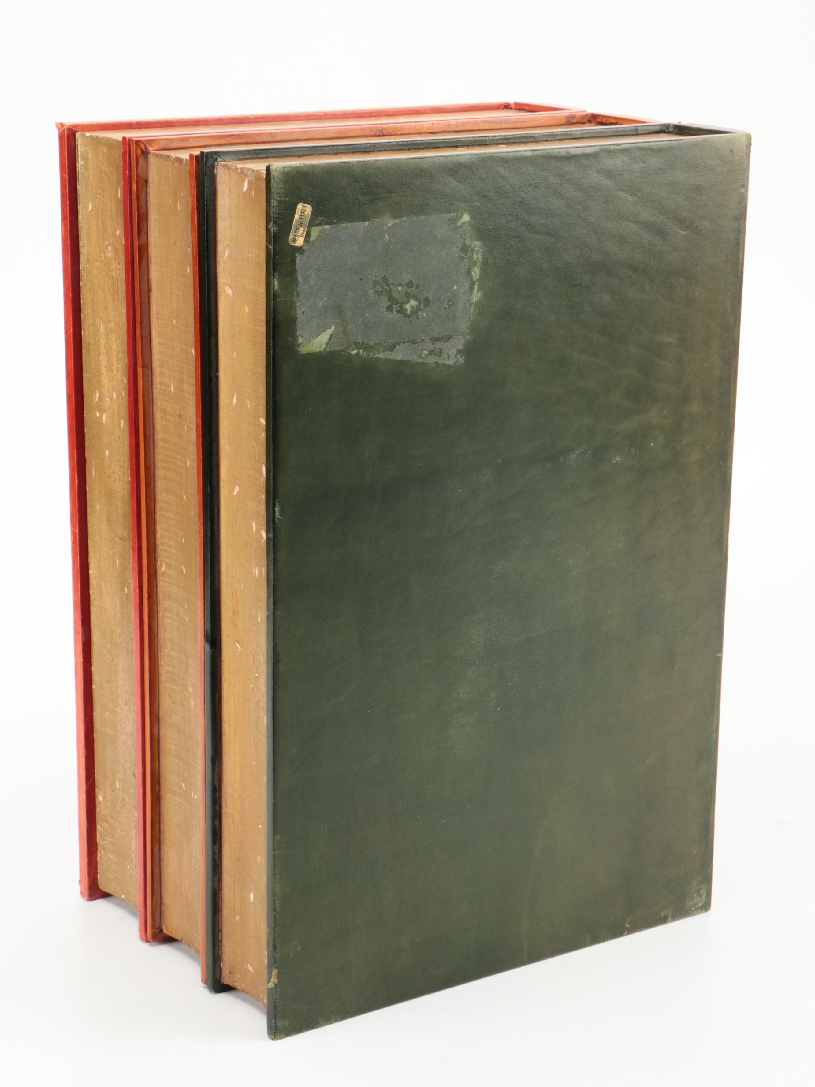 Italian Gilt Embossed Calfskin Leather Book Stack Storage Box