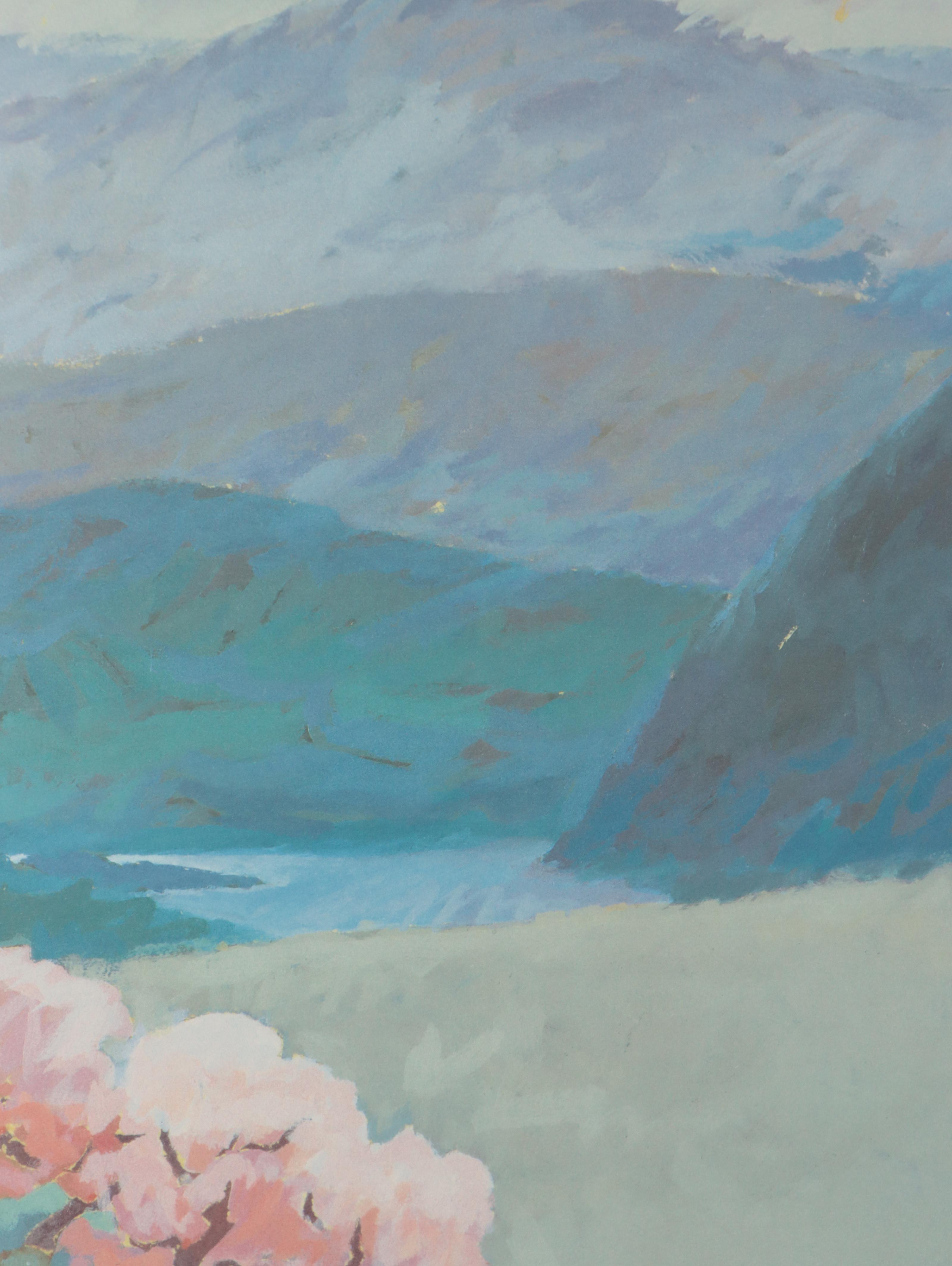 Offset Lithograph of Mountain Valley Landscape After Max Hayslette