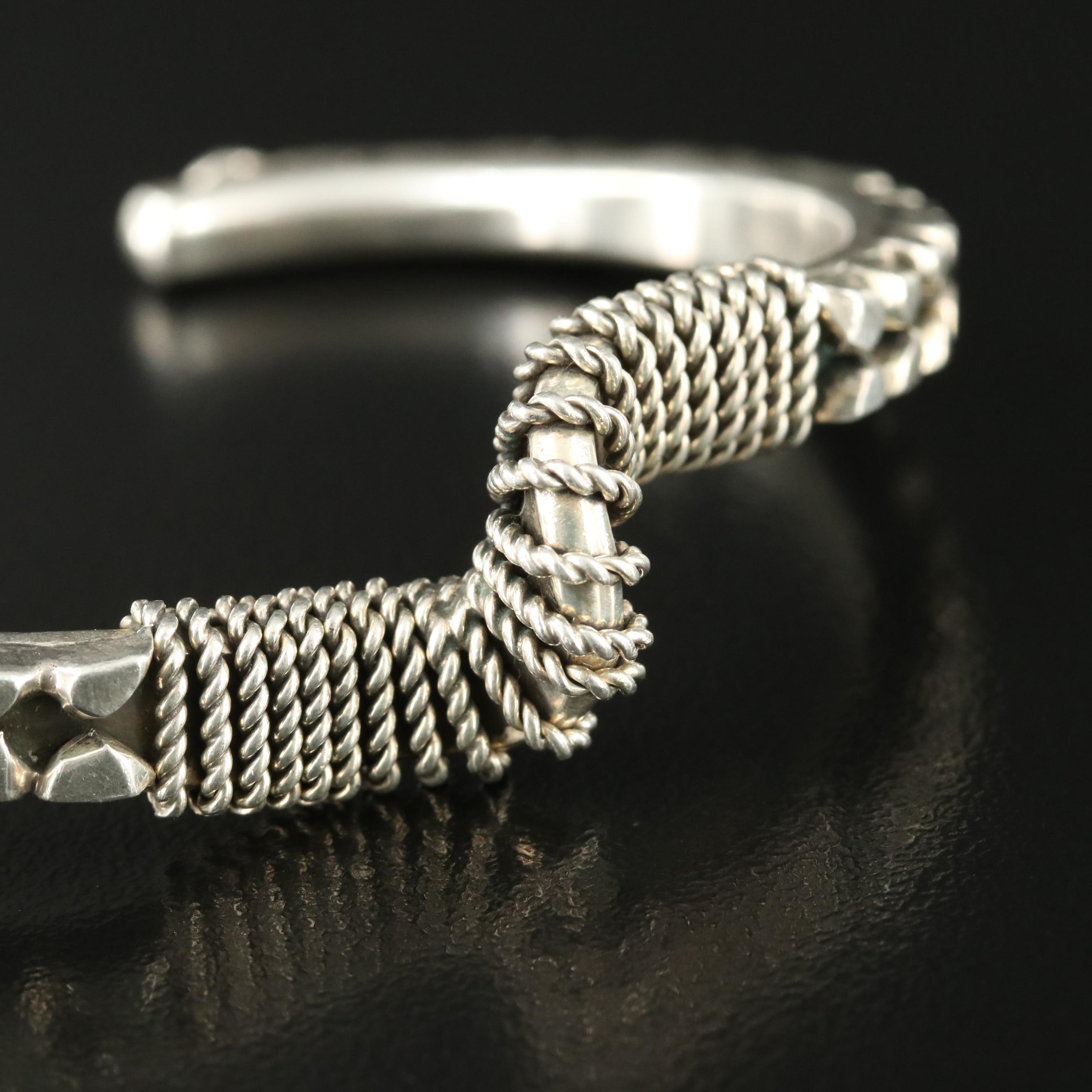 Eileen Eustace, Cochiti Zuni Sterling Twist Wire Wrapped Wave Cuff