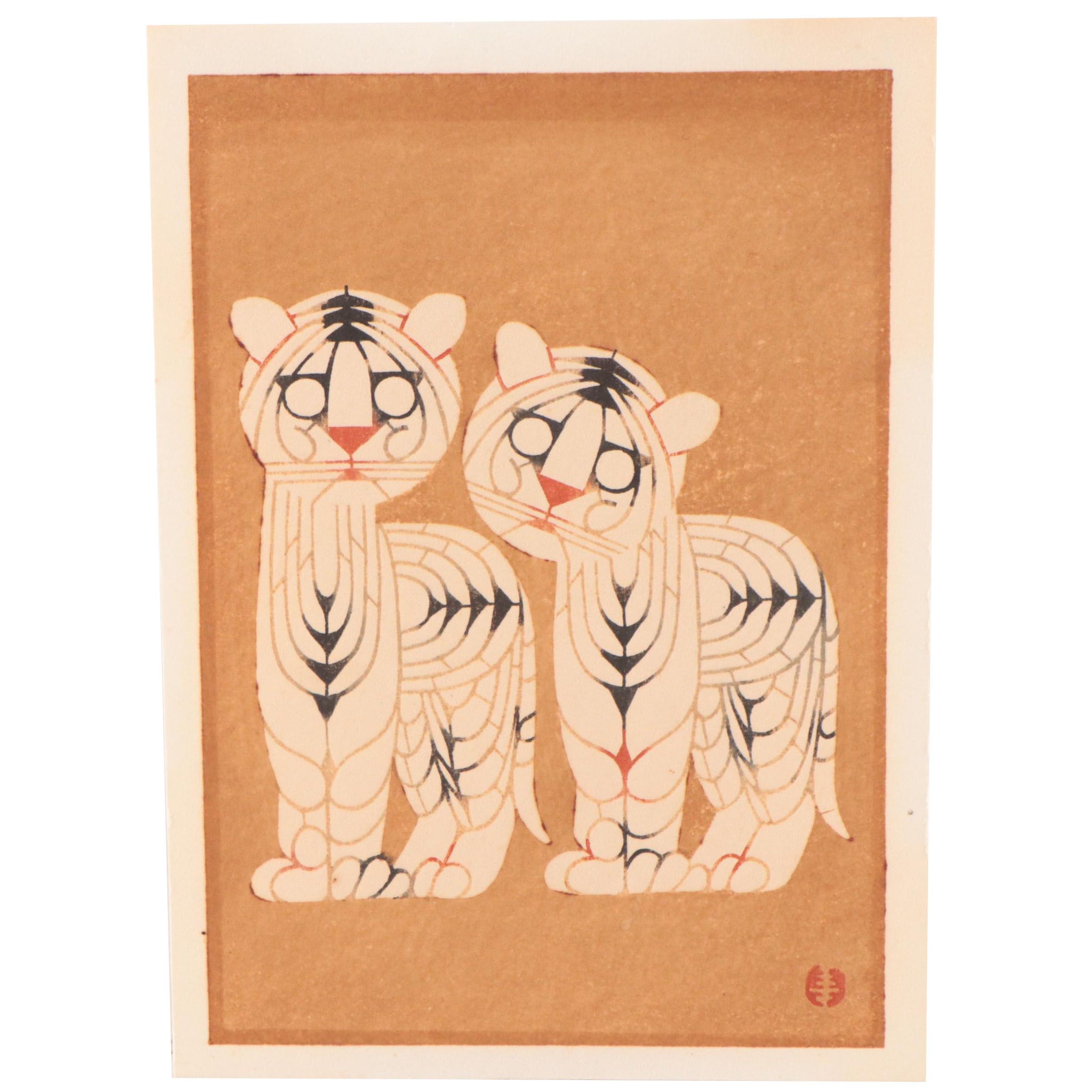 Woodblock After Toshijiro Inagaki "Two Tigers"