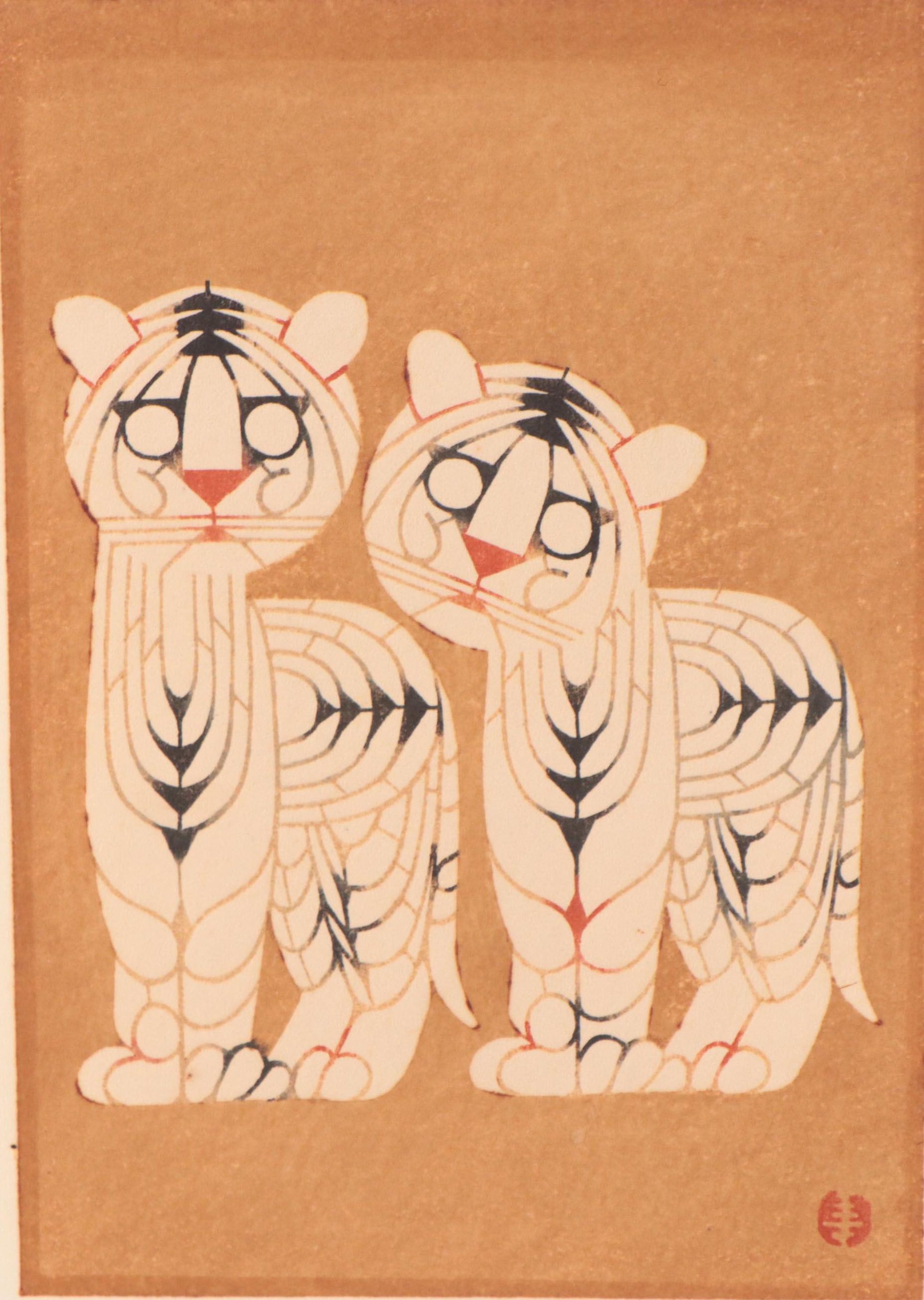 Woodblock After Toshijiro Inagaki "Two Tigers"