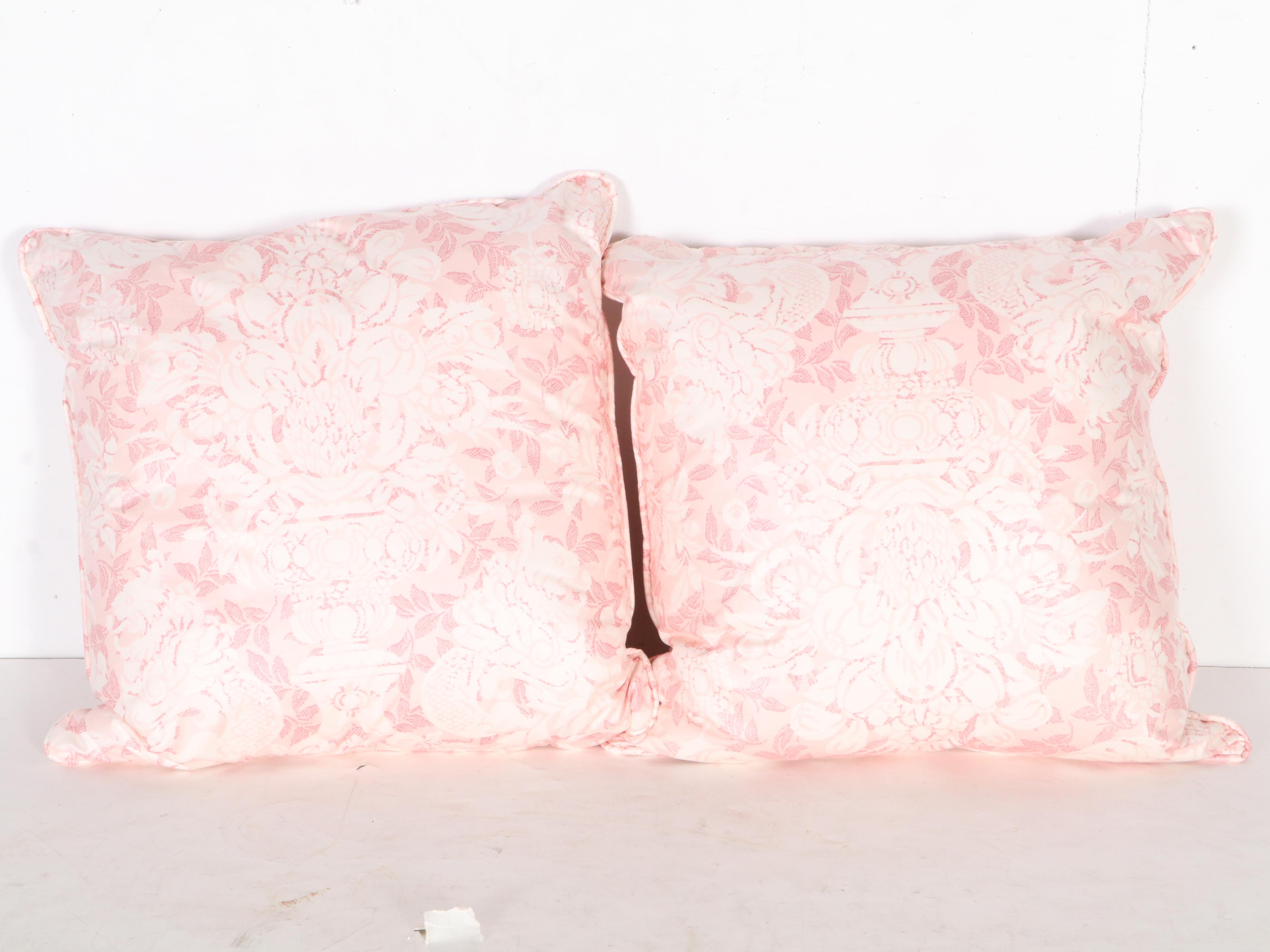 Custom Made Pink and White Chintz King Size Bedskirt and Accent Pillows