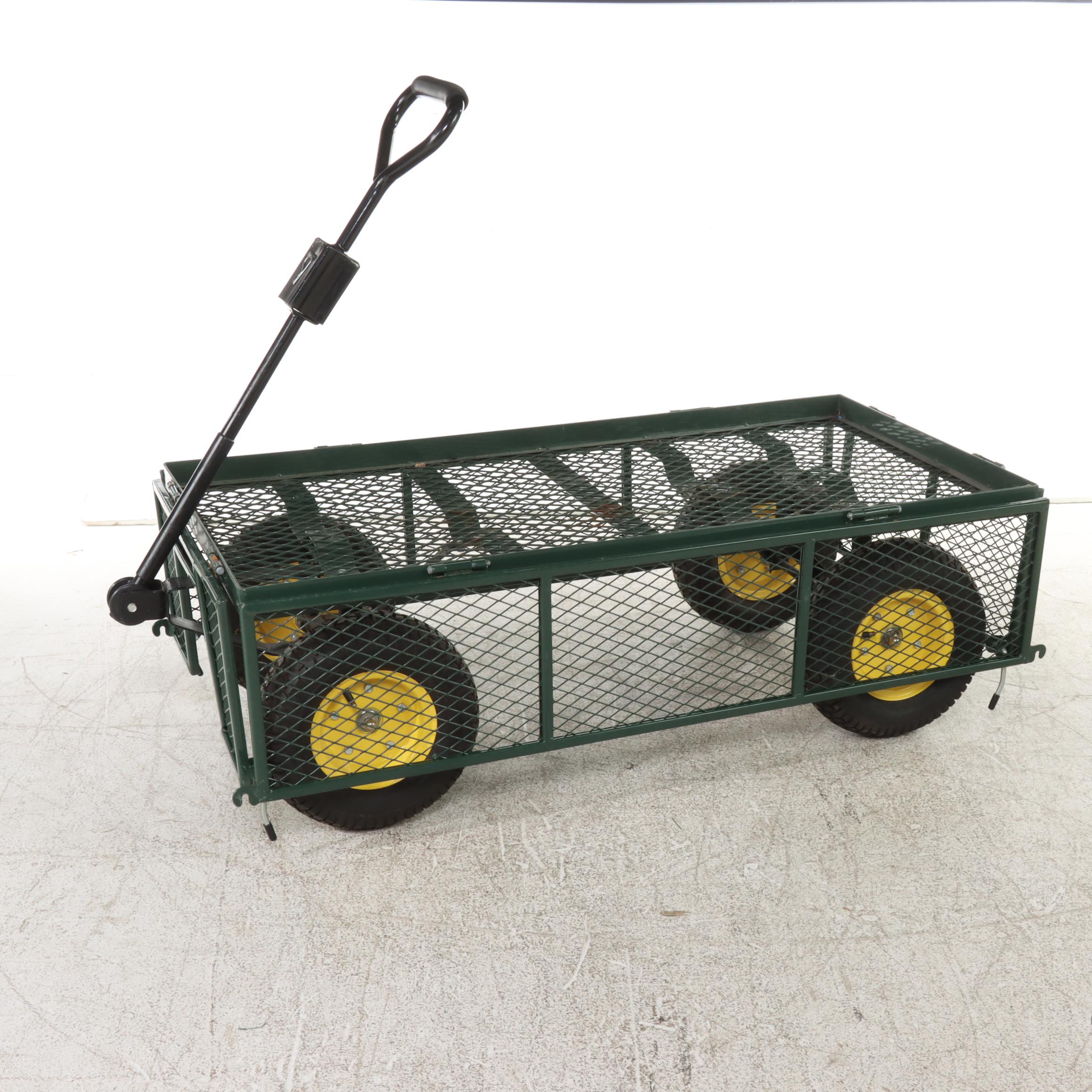 Green Enameled Metal Gardening Wagon