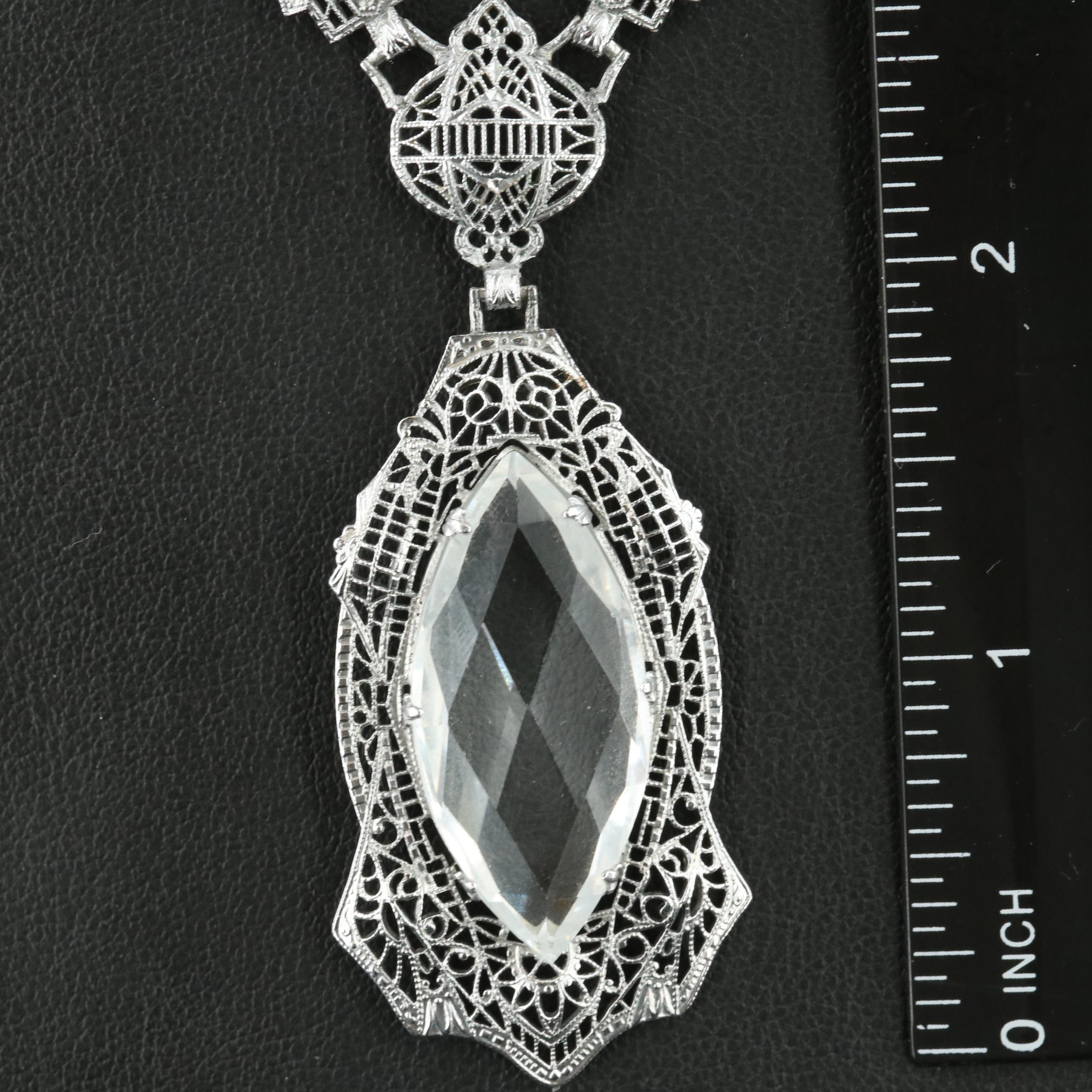 1930s Glass and Filigree Pendant Necklace