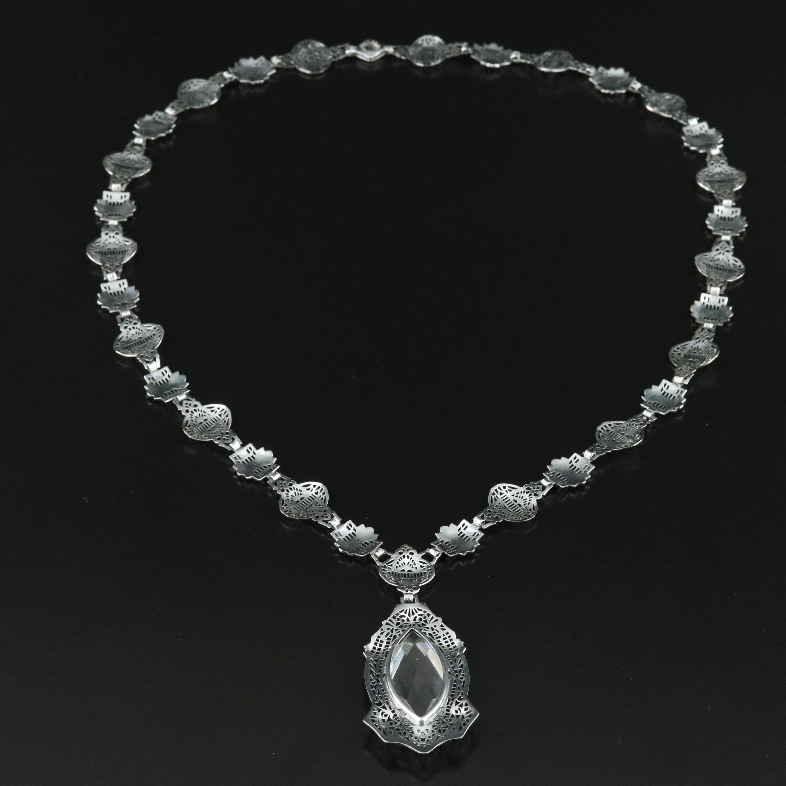 1930s Glass and Filigree Pendant Necklace