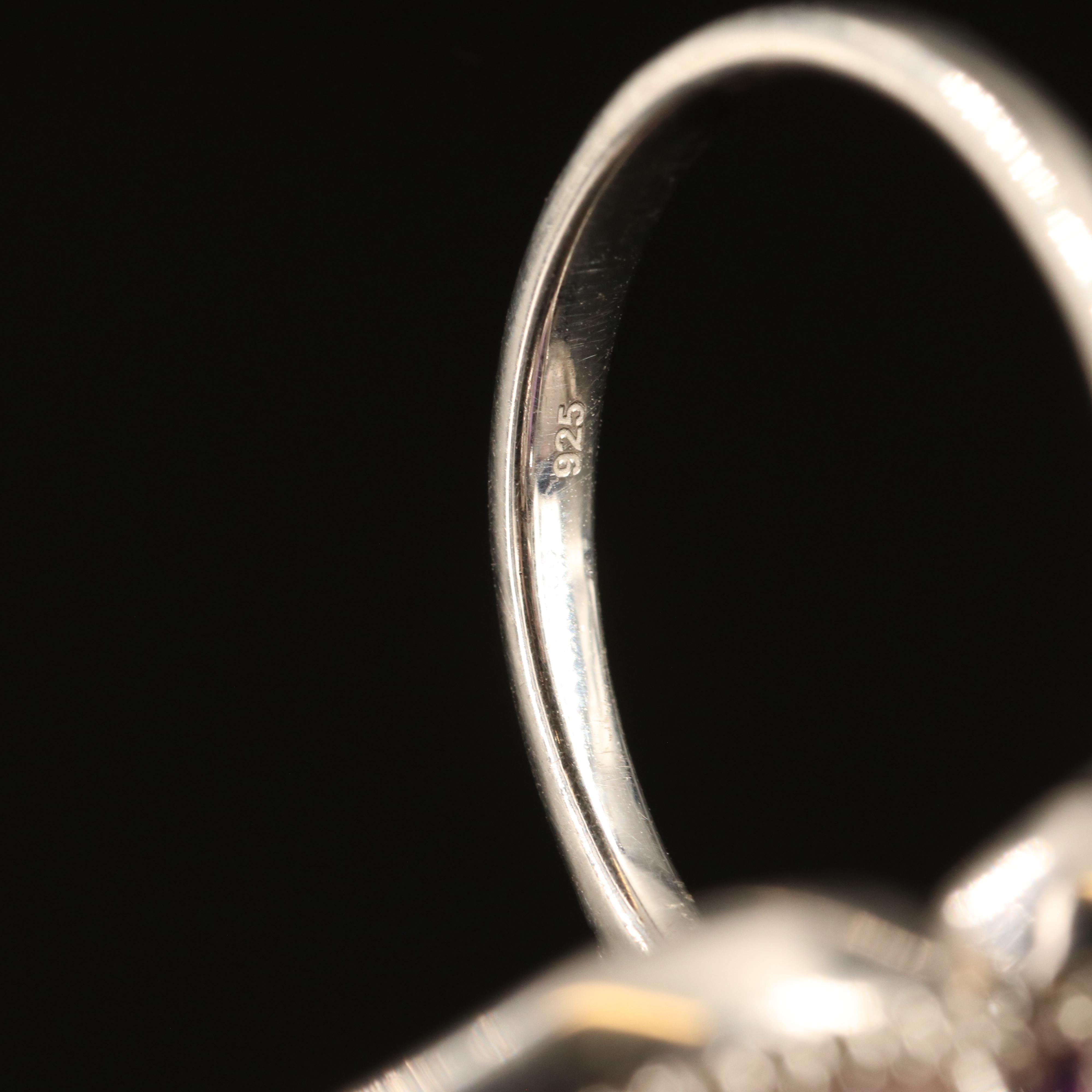 Sterling Amethyst, Rose Quartz and White Zircon Ring