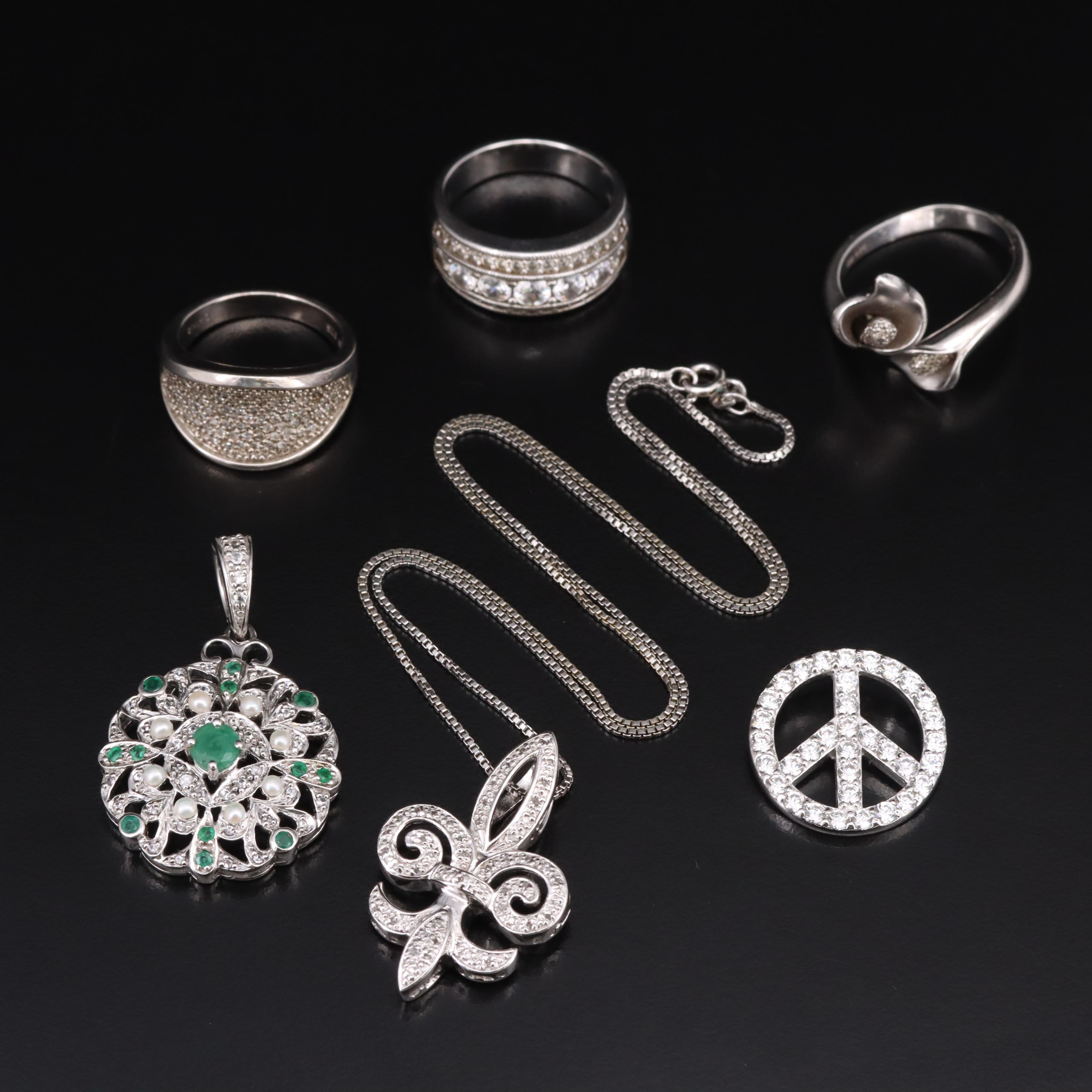 Sterling Diamond, Emerald and Cubic Zirconia Jewelry Selection