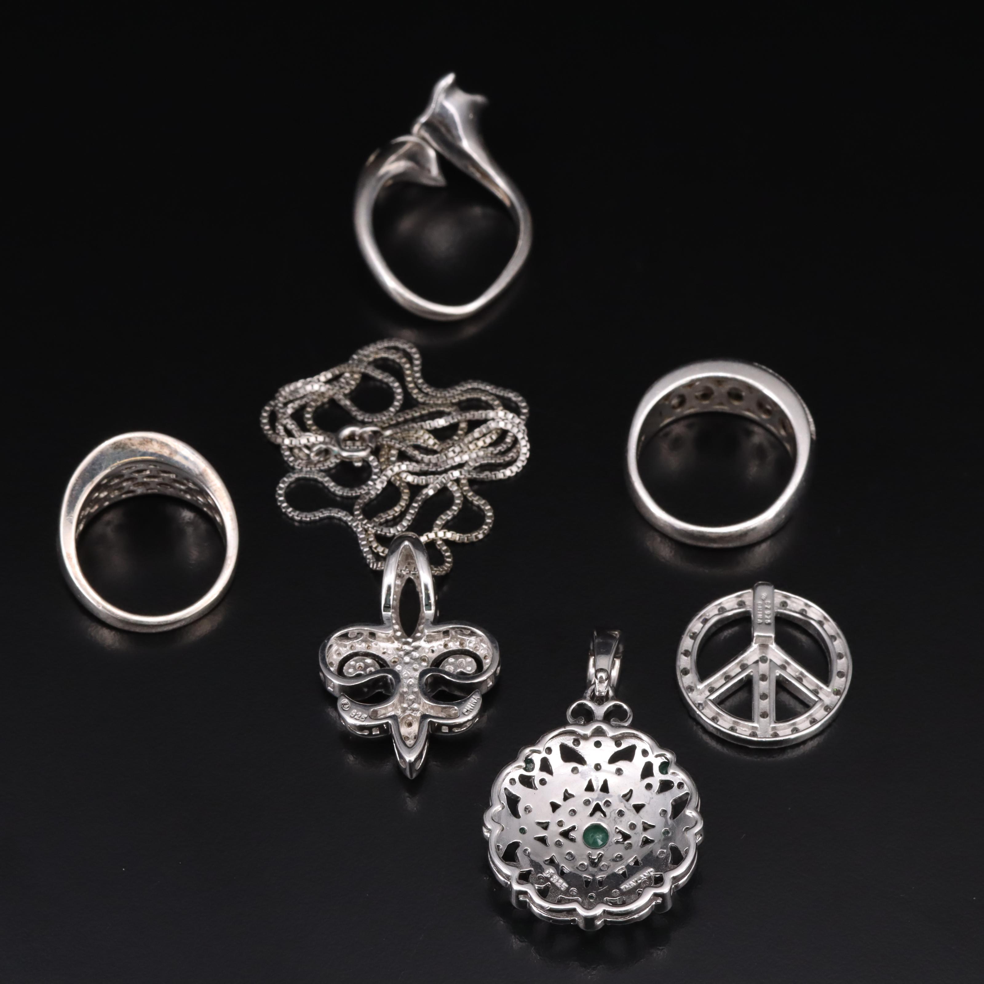 Sterling Diamond, Emerald and Cubic Zirconia Jewelry Selection