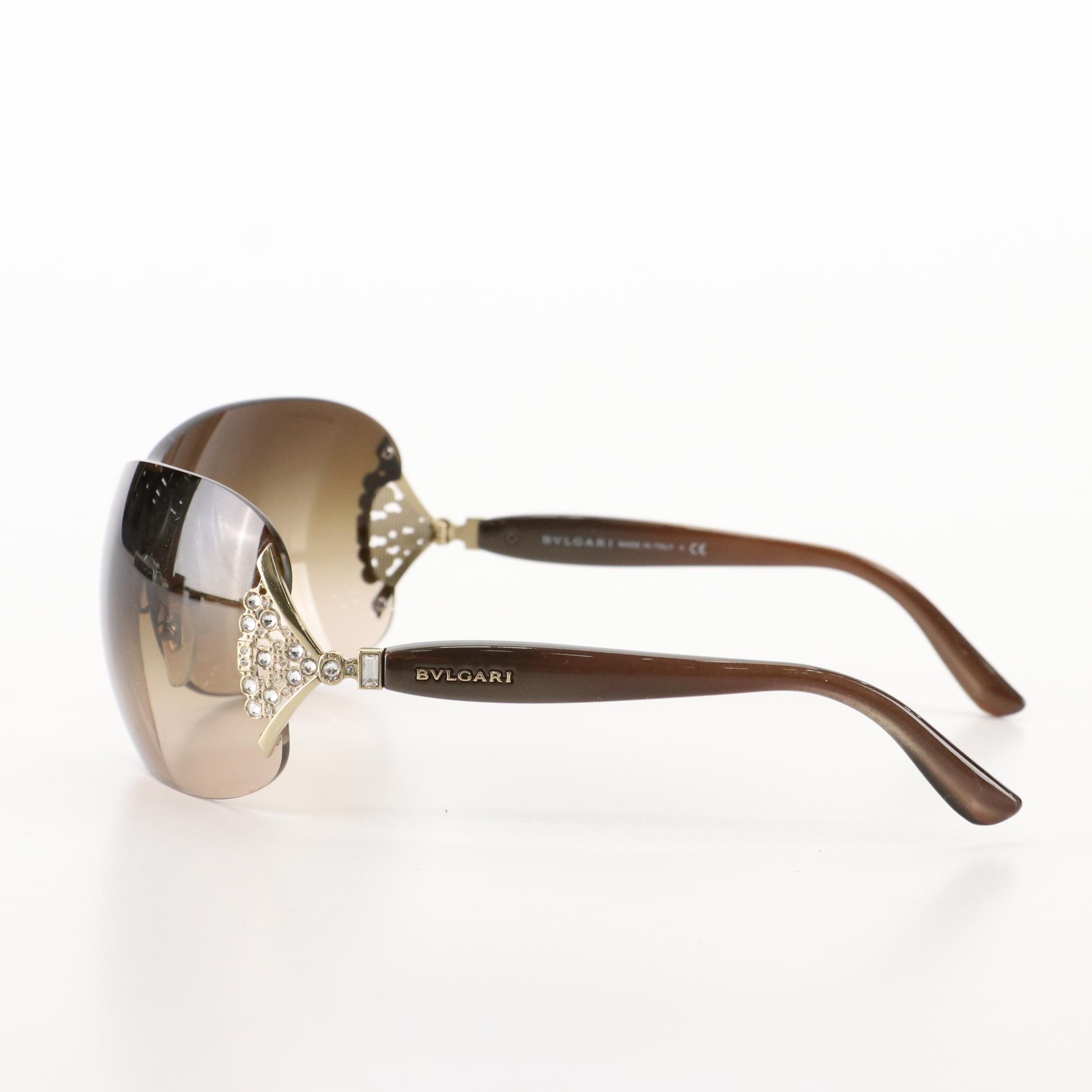 BVLGARI 6061-B Embellished Shield Sunglasses with Case