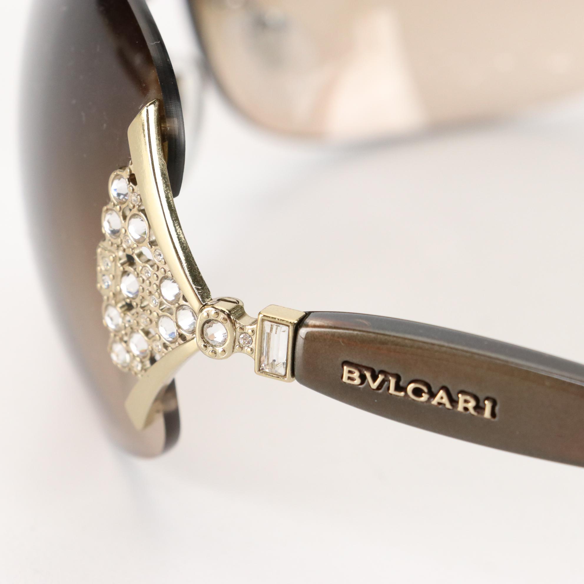 BVLGARI 6061-B Embellished Shield Sunglasses with Case