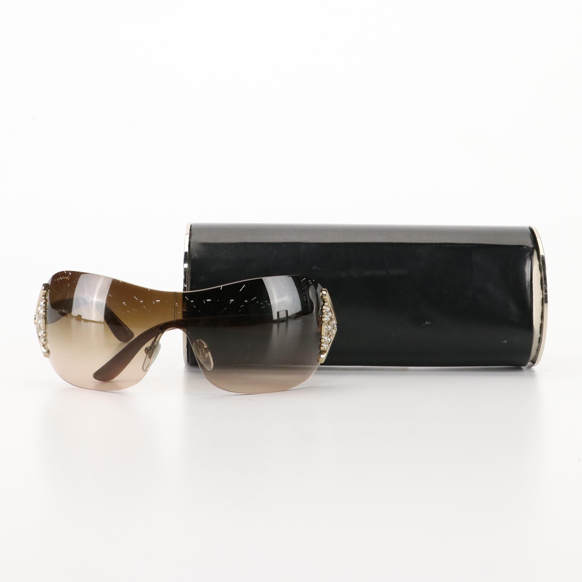 BVLGARI 6061-B Embellished Shield Sunglasses with Case