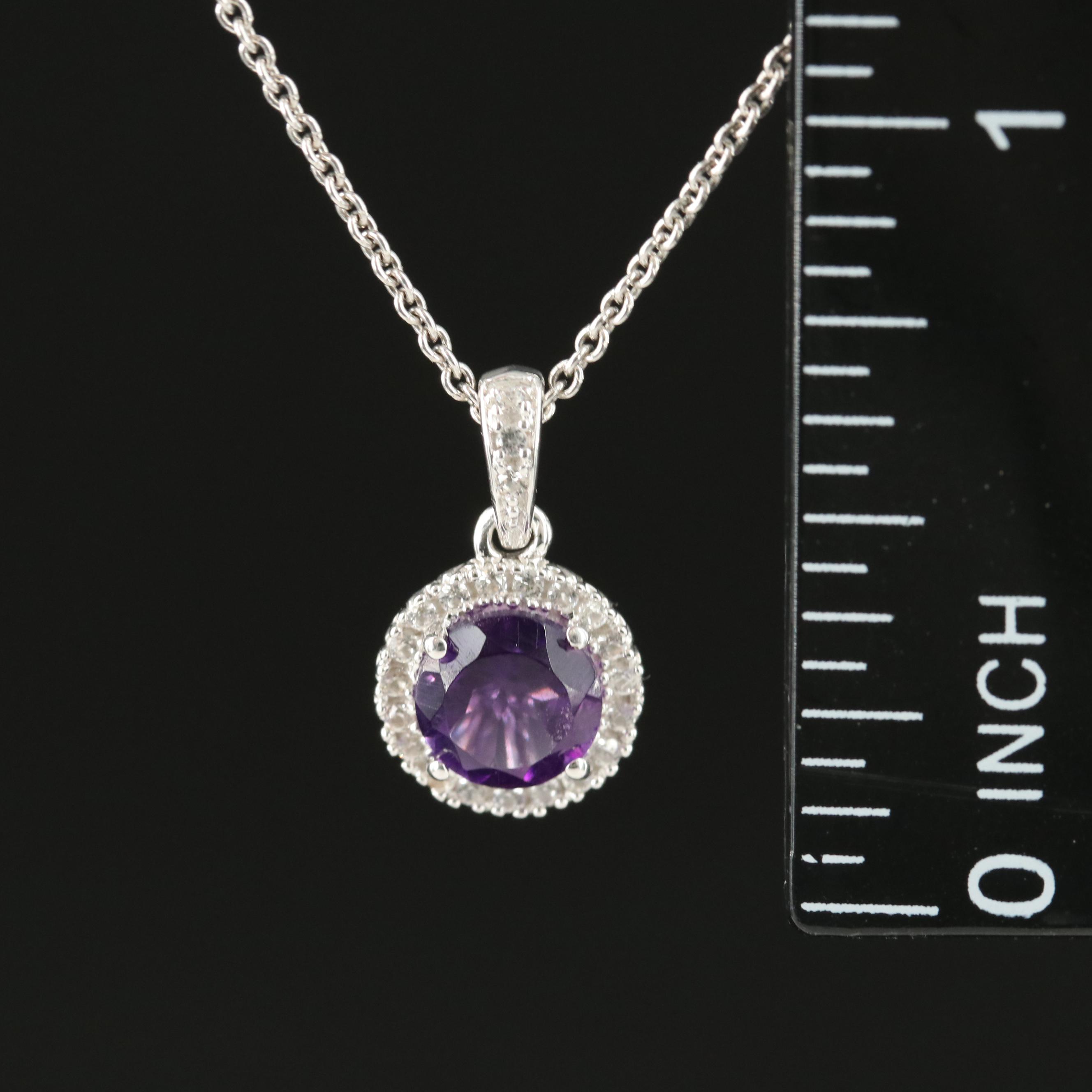 Sterling Amethyst and White Sapphire Pendant Necklace