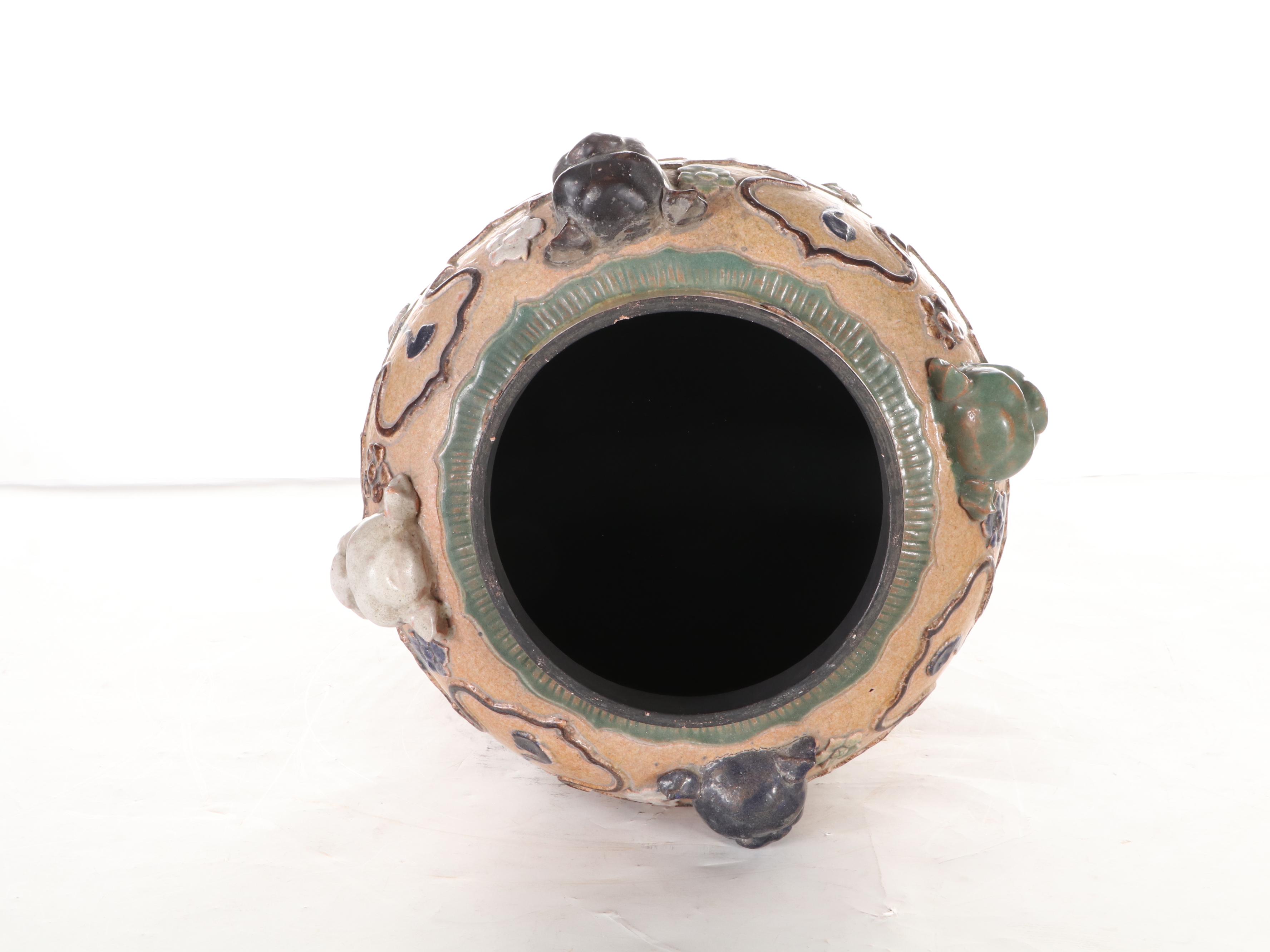 Chinese Sancai Glazed Ceramic Temple Jar with Applied Decorations