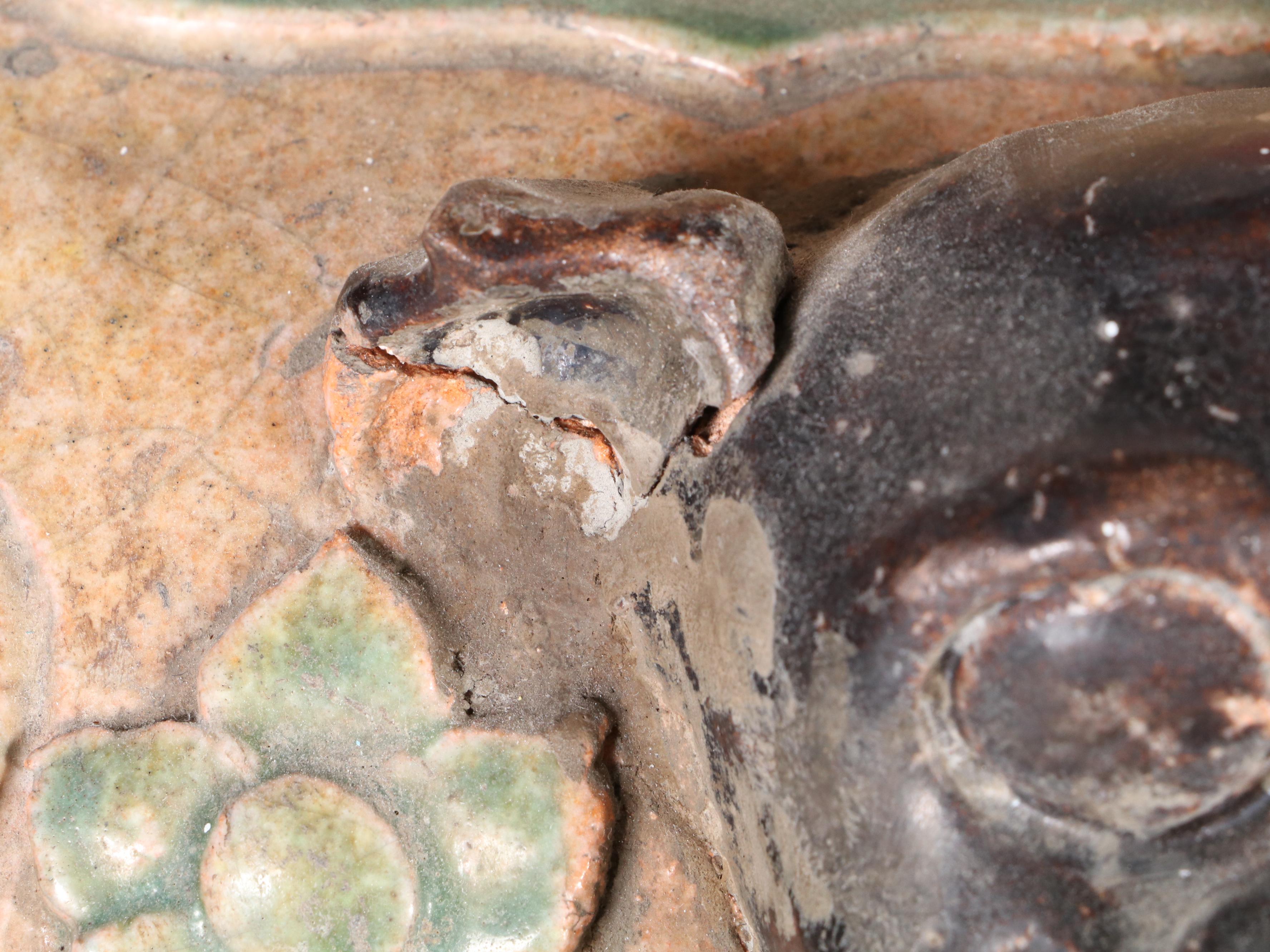 Chinese Sancai Glazed Ceramic Temple Jar with Applied Decorations