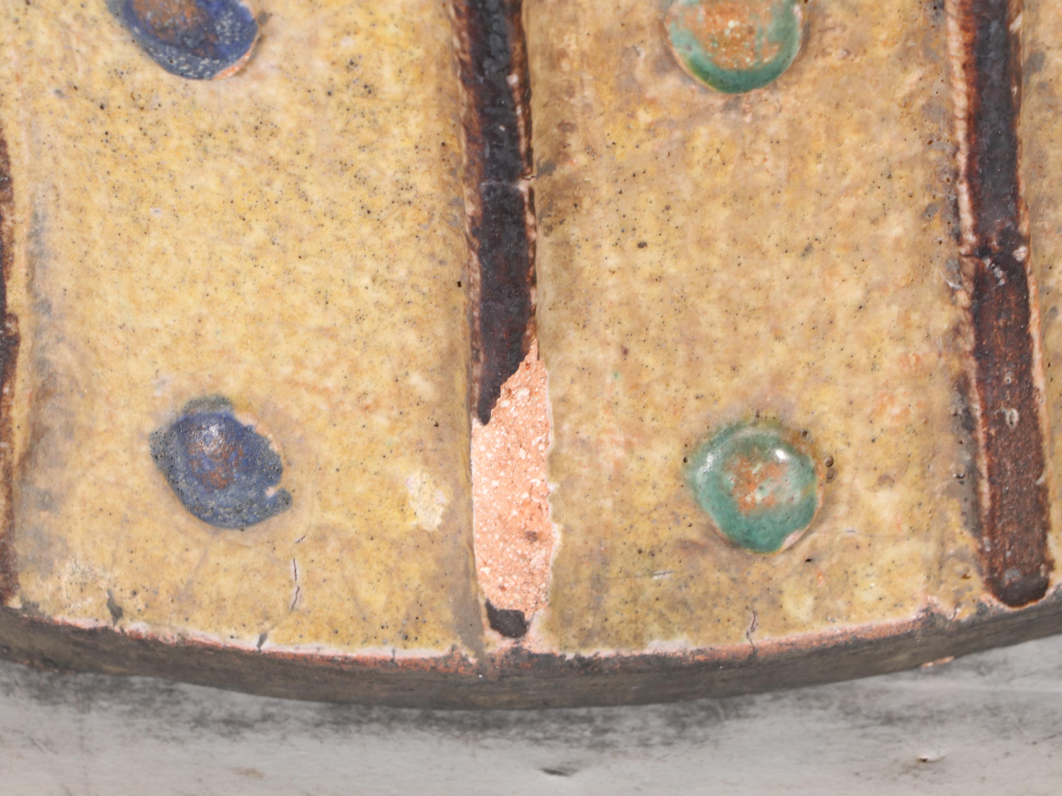 Chinese Sancai Glazed Ceramic Temple Jar with Applied Decorations