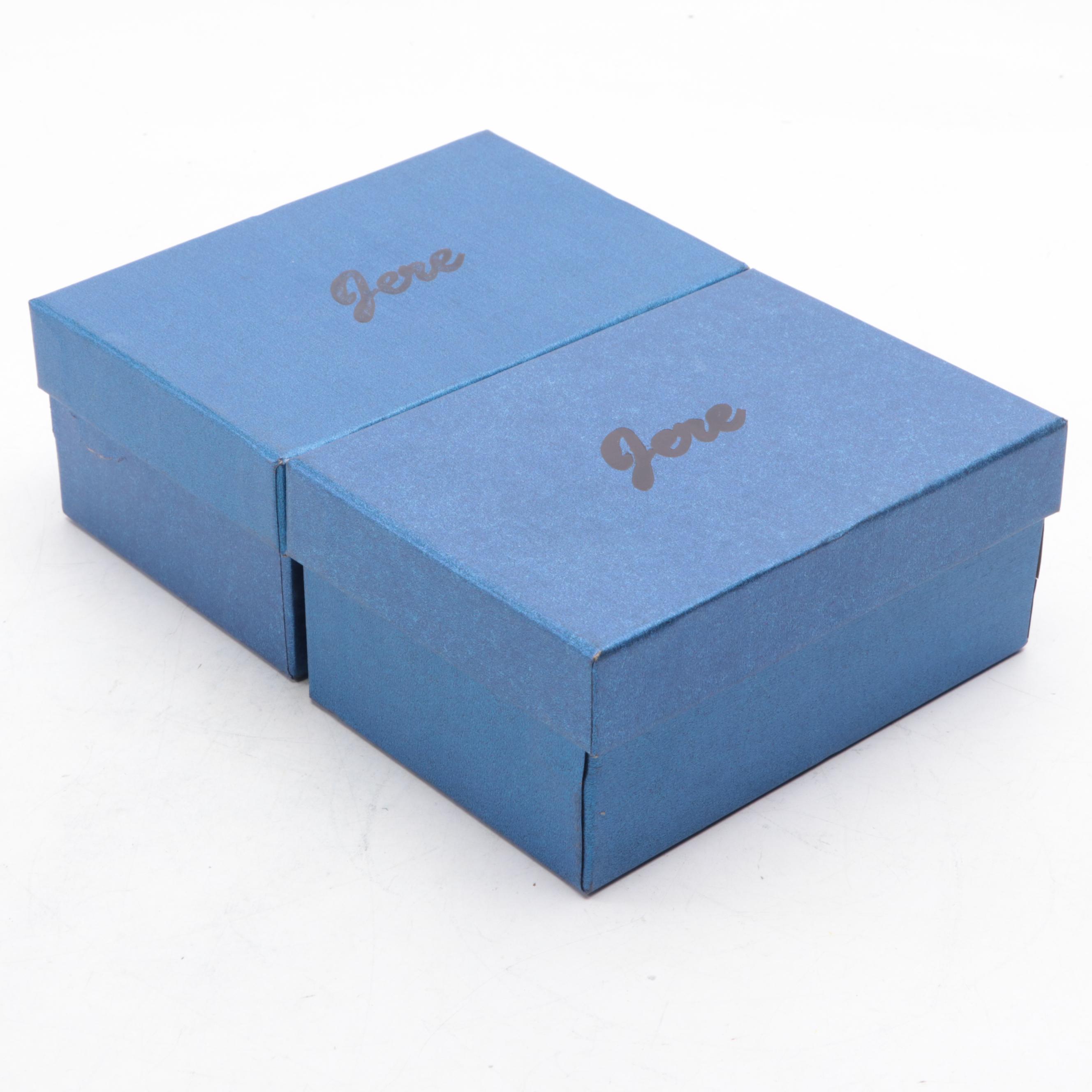 Jere Pink and Multicolored Rhinestone Metal Trinket Boxes