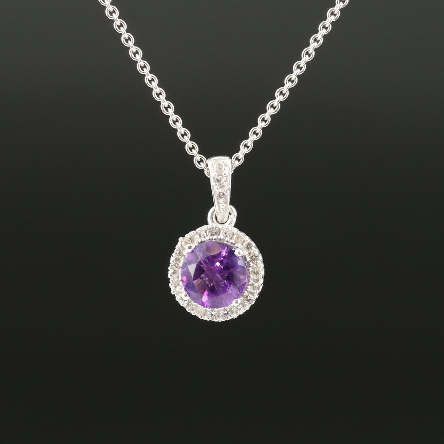 Sterling Amethyst and White Sapphire Pendant Necklace