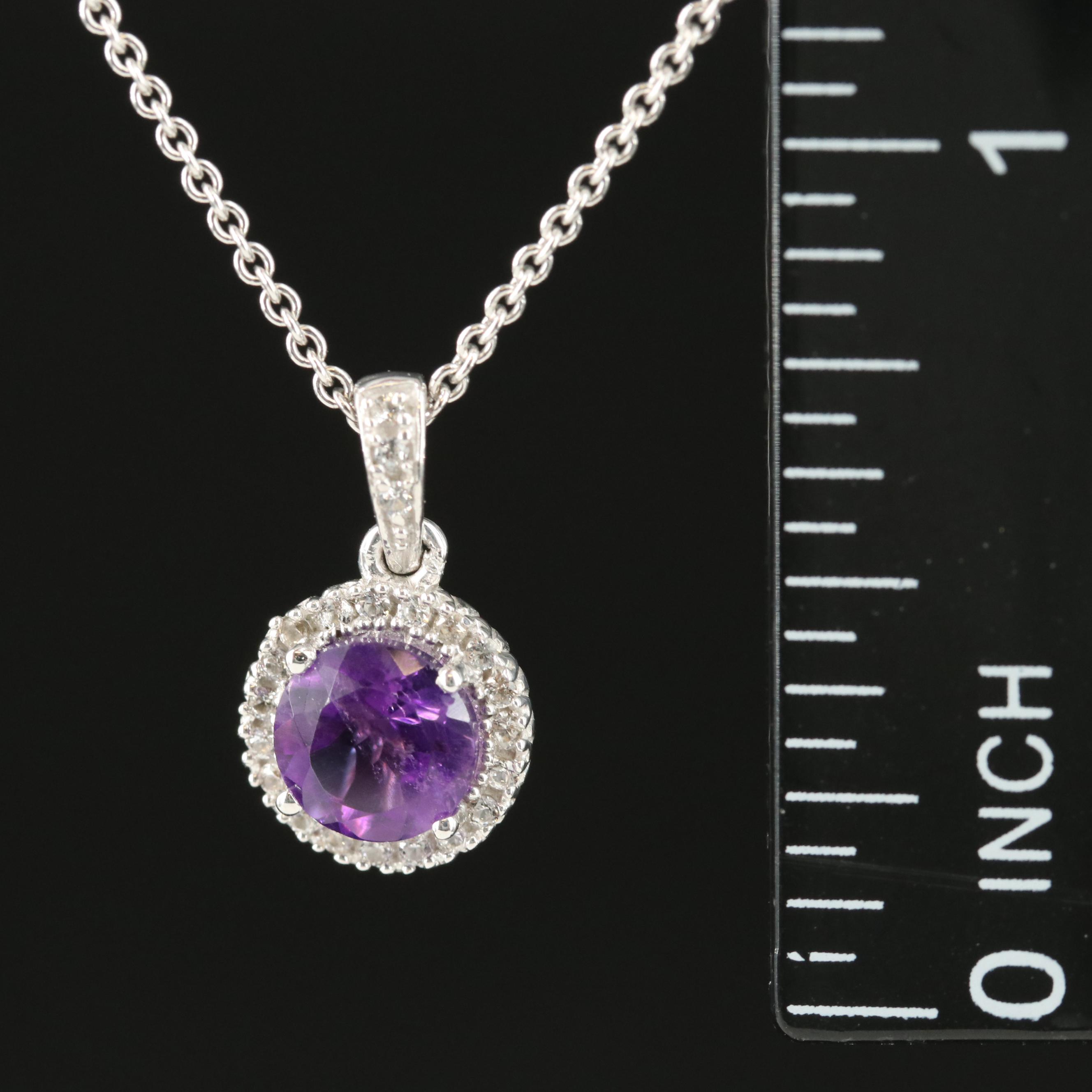 Sterling Amethyst and White Sapphire Pendant Necklace