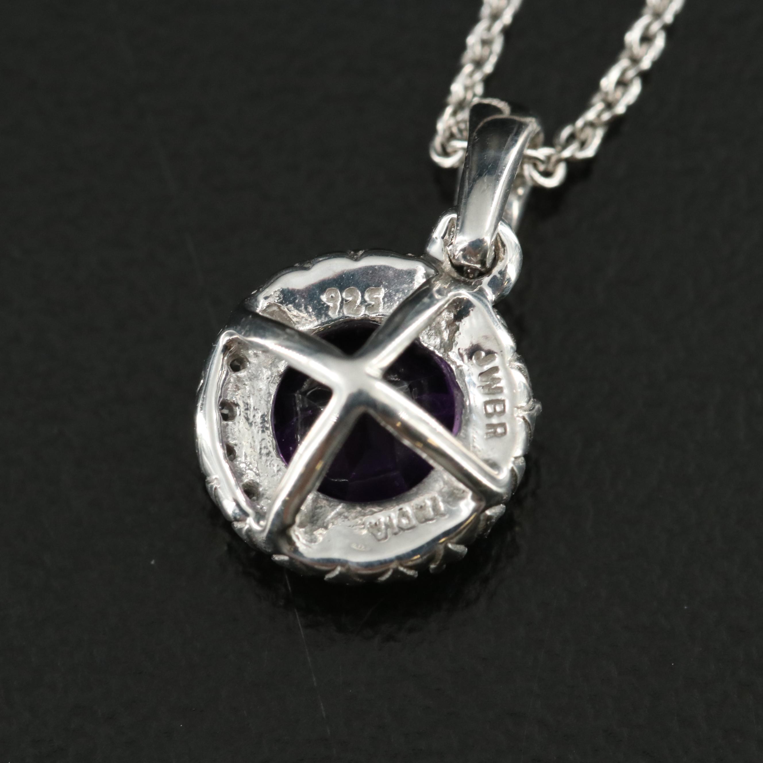 Sterling Amethyst and White Sapphire Pendant Necklace